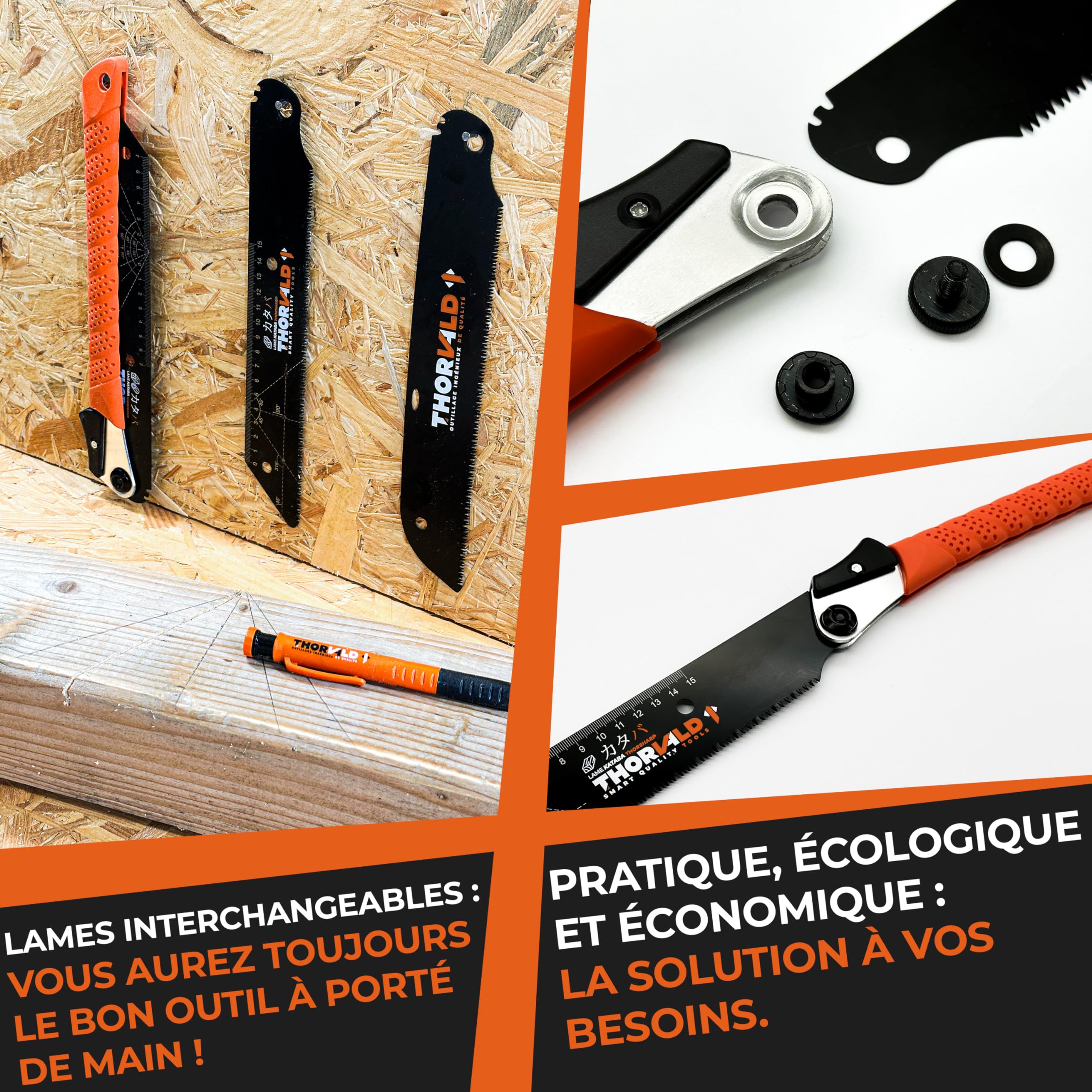 Lame Découpe précise 13 TPI 24 cm Ep 0,65mm Souple Résistante, Avec règle 15 cm, compas et Equerres Compatible Scie Japonaise Thorvald. L'outil De Référence Des Menuisiers et Charpentiers