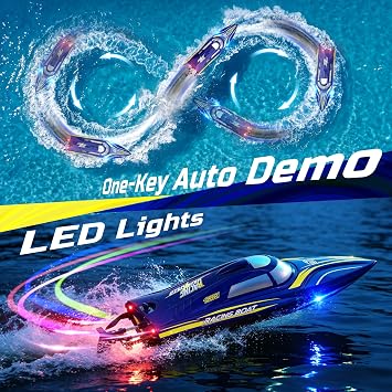 DEERC 14 Fast RC Boat for Kids & Adults, 20+MPH Upgraded Remote Control Speed Boat with 2x1200mAh Batteries, Self-Righting Waterproof Boat Toy for Lakes & Pools