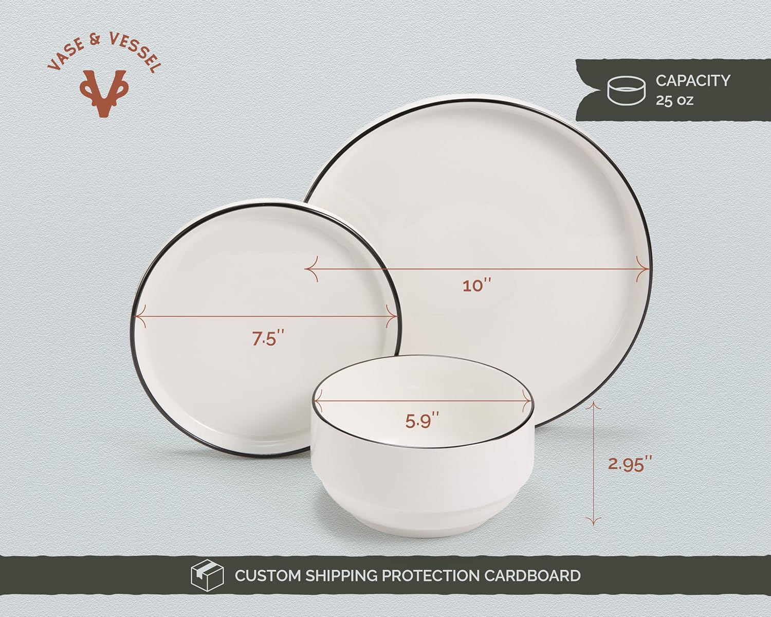 Ceramic Dinnerware Set, 12-Piece Service for 4, Round, Microwave and Dishwasher Safe, Cambridge Classics (French) - Image 6