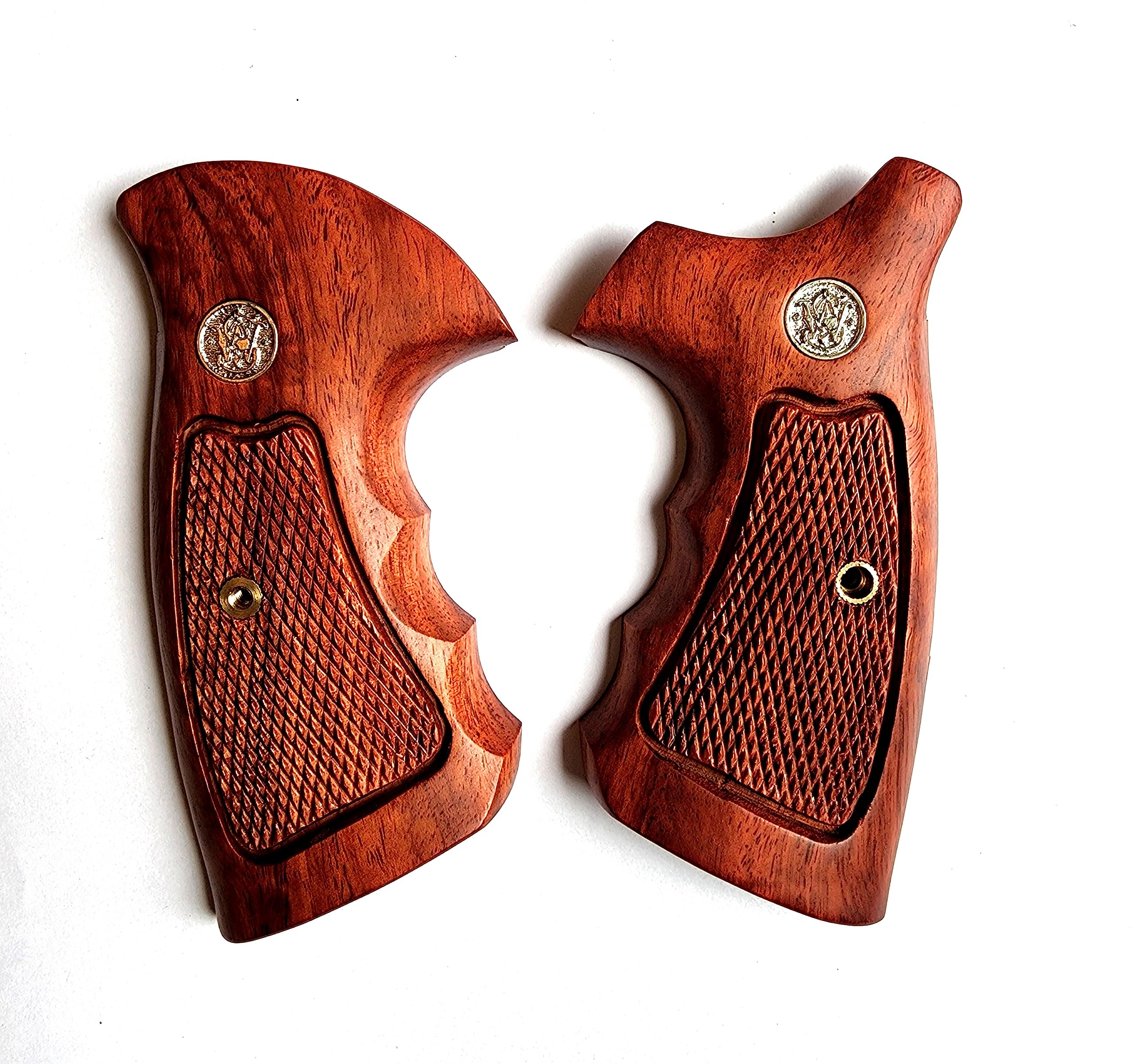 [BMPL] Hardwood Gun Grips Compatible with S&W N Frame Round Butt Open Back Checkered Handmade,Imported