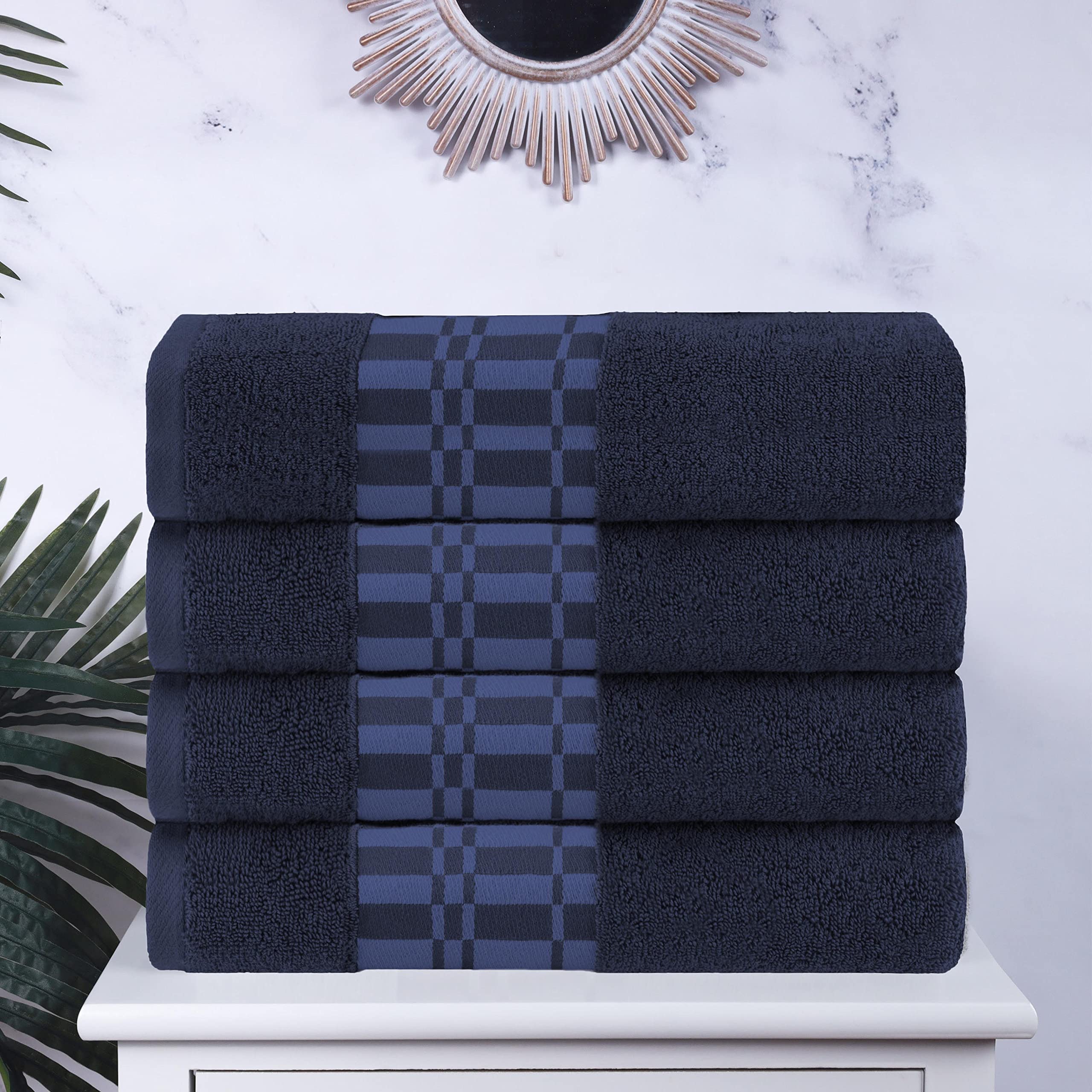 Superior Set di 4 asciugamani da bagno in cotone, motivo geometrico, bordo Dobby, asciugamano per il corpo per bagno, bagno, spa, resort, hotel, Airbnb, articoli essenziali per la casa, per adulti e