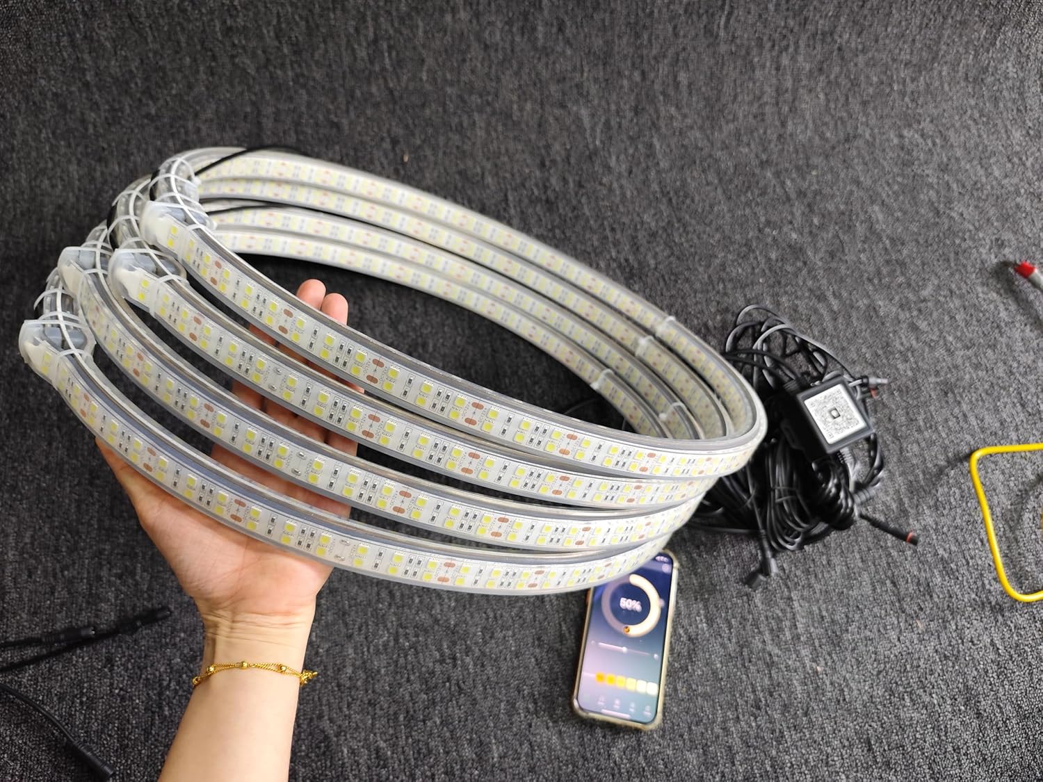 4PCS 17.5" Pure White Cold White Wheel Rim Lights - Double Sided Double Row (Quad Rolls), Bluetooth Control, Strobe Flash Breath LED, Wheel Lights for Truck, Car SUV Pickup