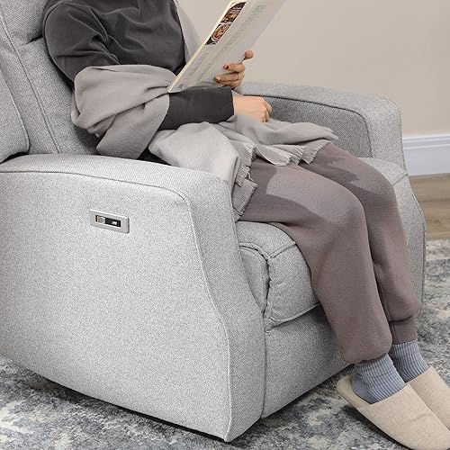 Miniatura 9 de HOMCOM Silla reclinable de energía eléctrica, sillón de pared con estación de carga USB, sofá reclinable con asiento tapizado de lino y reposapiés