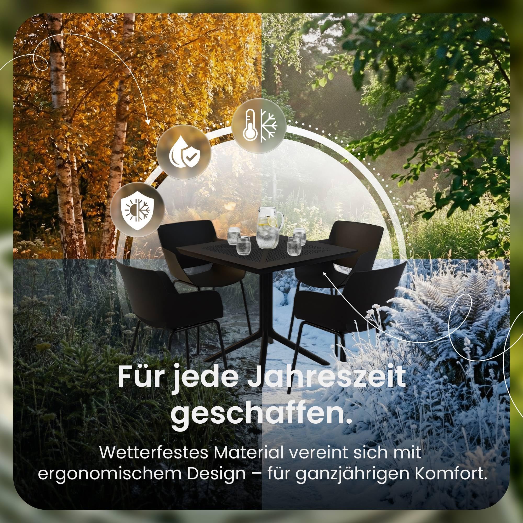 CLP Gartenmöbel-Set wetterfest Lirra, mit 4 Stühlen, quadratischem Tisch, 5-teilige Sitzgruppe für Garten, Terrasse und Balkon Farbe schwarz