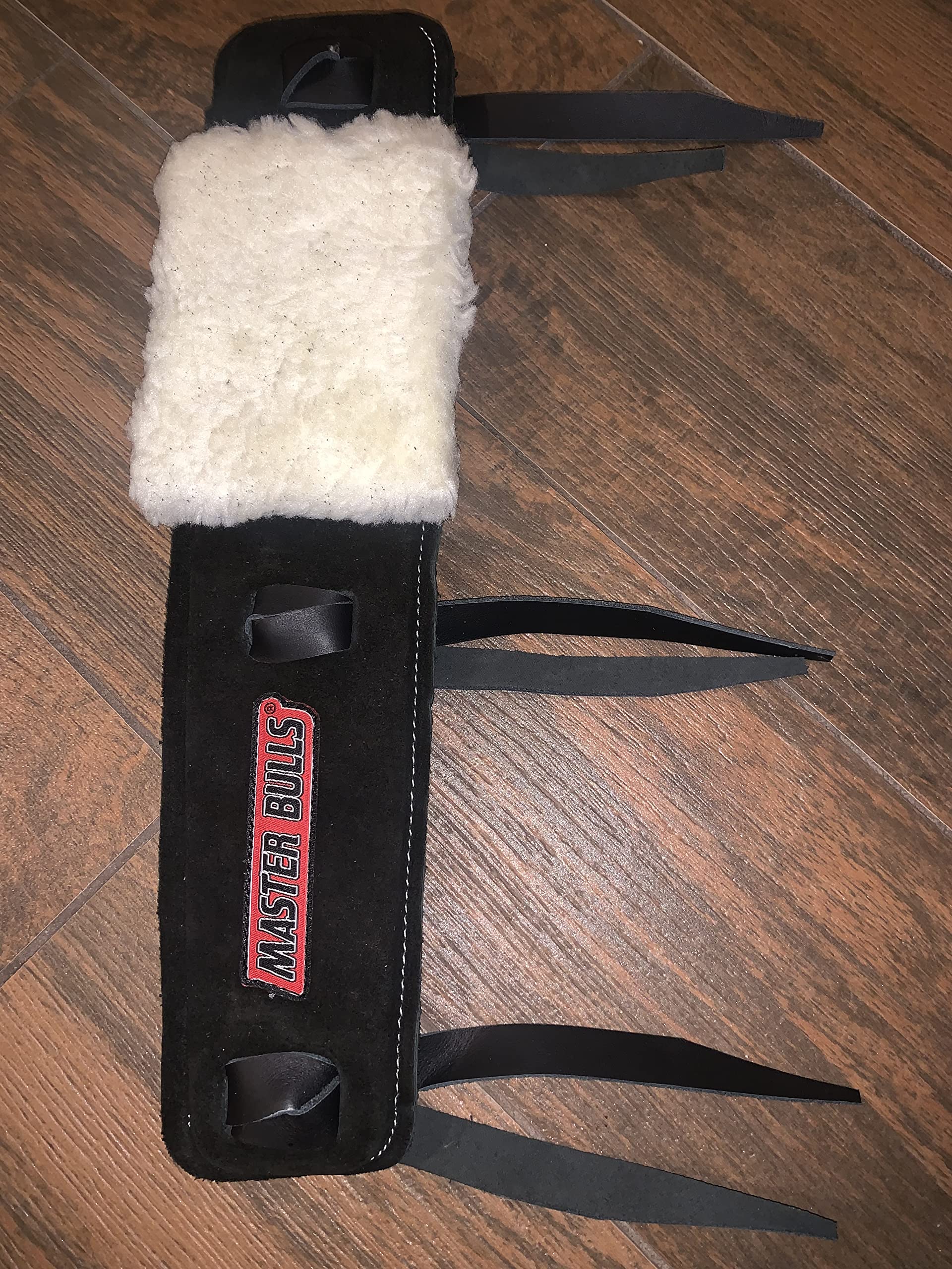 Bull Riding Rope Pad Master Bulls - Black Leather & Sheep Wool Pad 15" x 4"