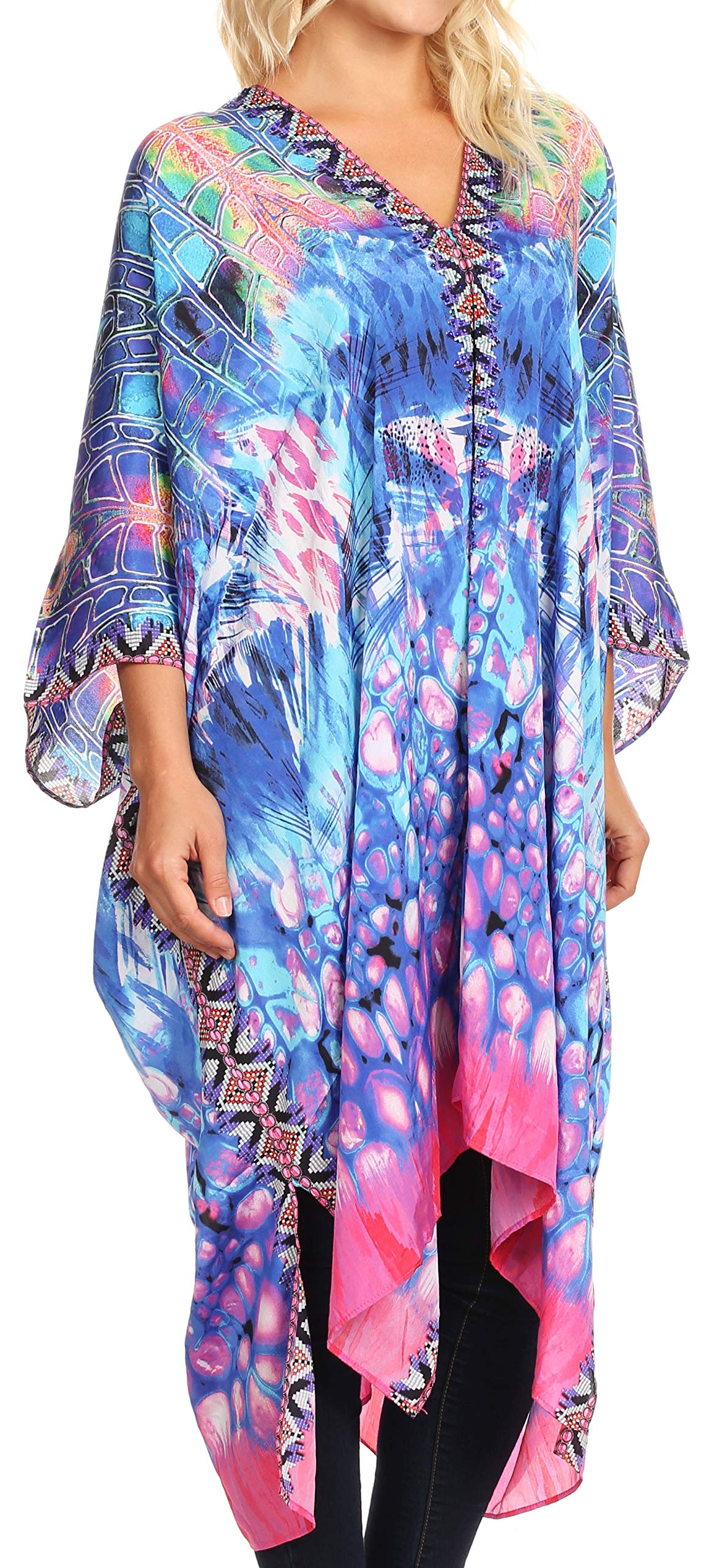 Sakkas Alvita Femmes V Neck Beach Dress Top Caftan Couvrir avec des Strass