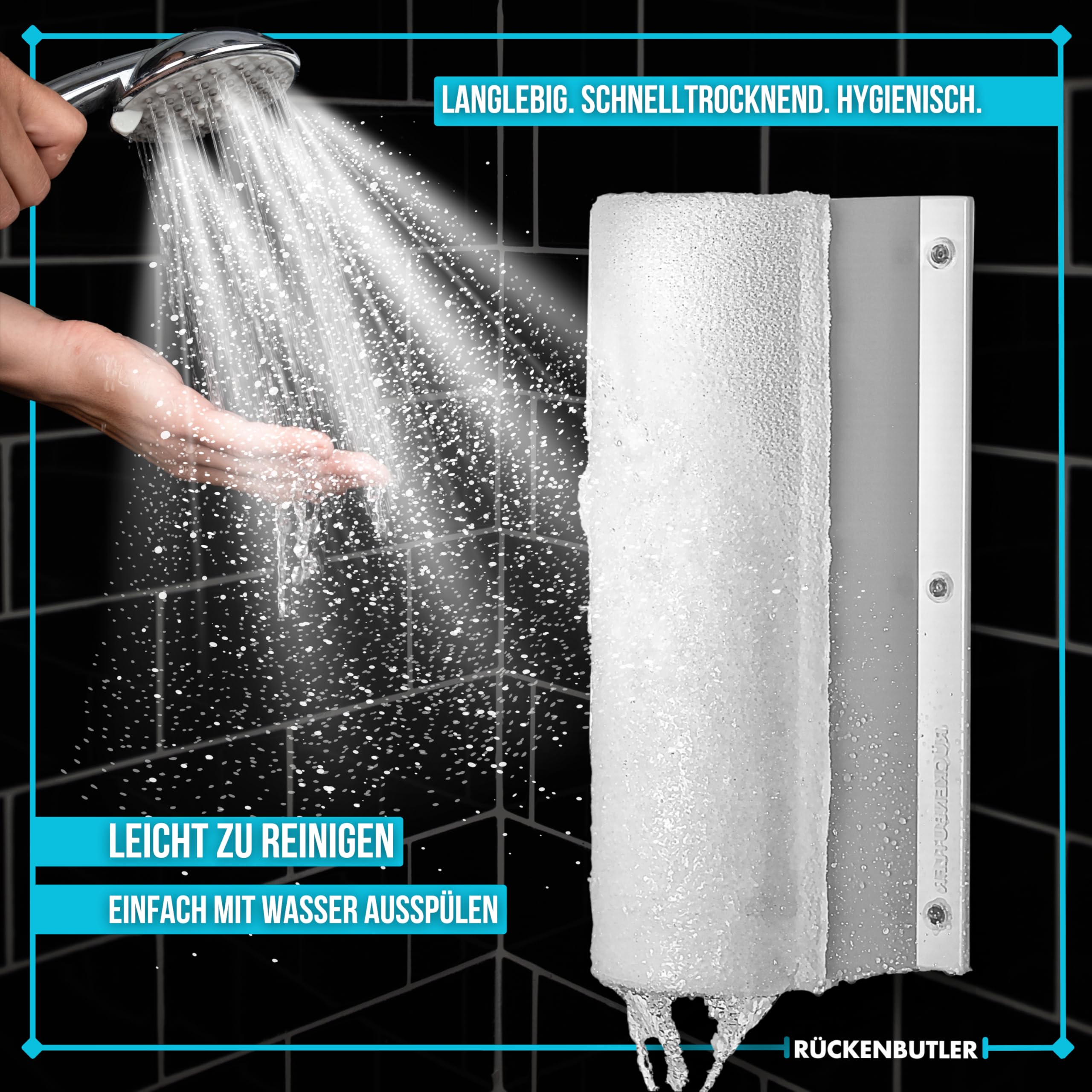 Ayuda de ducha, esponja de ducha, cepillo de espalda para el cuidado de la espalda y limpieza de la espalda bajo la ducha. Montaje en la pared. Cepillo corporal, exfoliante de espalda,