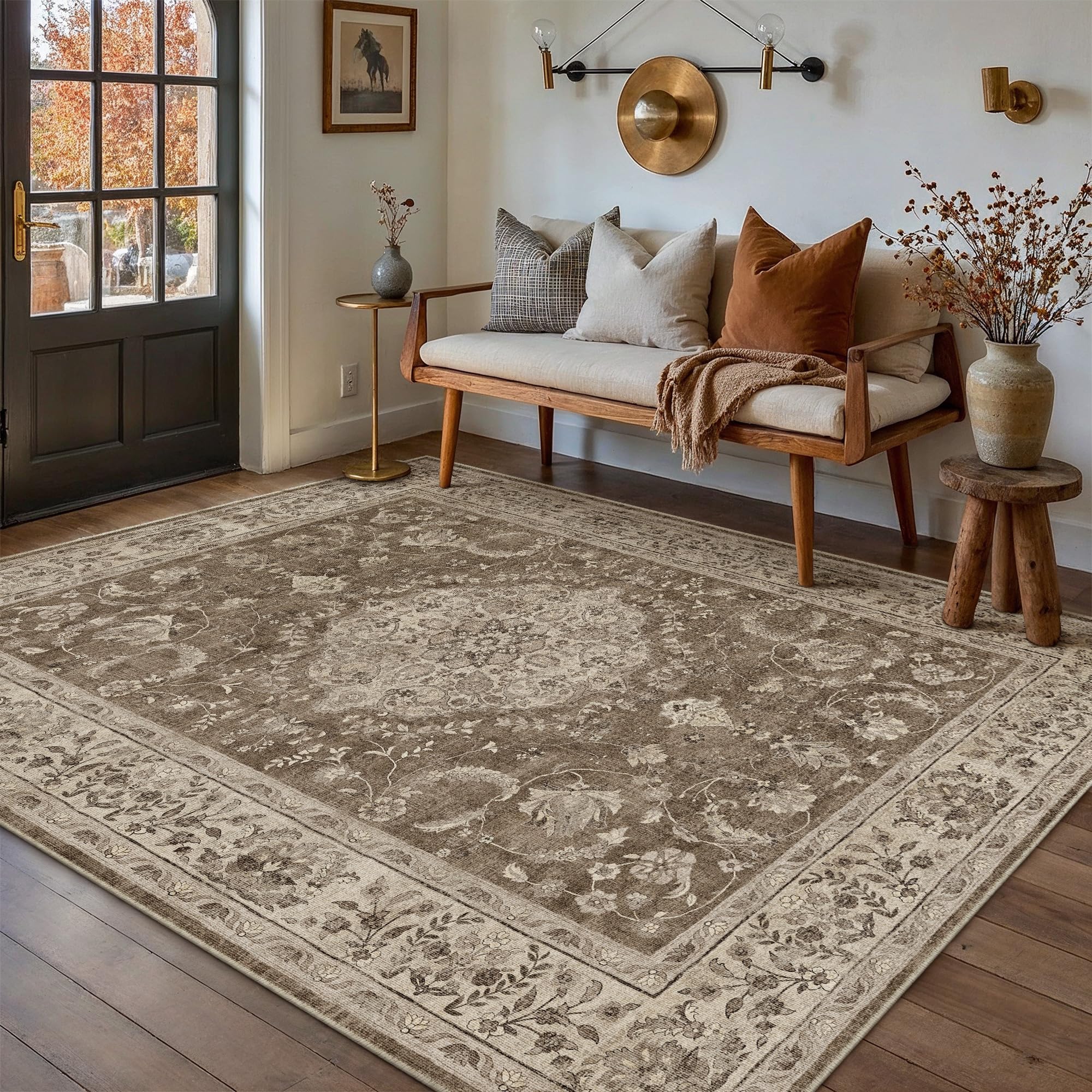 PureCozy Brown Vintage Washable Large Rugs Living Room 160x230cm Area Rug
