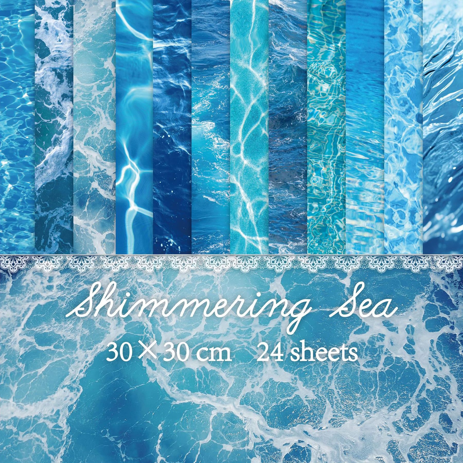RAORAOYUE 24 Sheets Ocean Waves Scrapbook Decorative Paper, 12x12 in Blue Double Sided Papers Pad, Craft Paper Folded Flat for Birthday Wedding Card Making Photo Album Decor