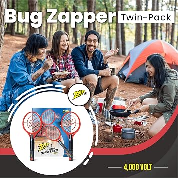 ZAP IT! Bug Zapper Rechargeable Bug Zapper Racket, 4,000 Volt, USB Charging Cable, 2 Pack