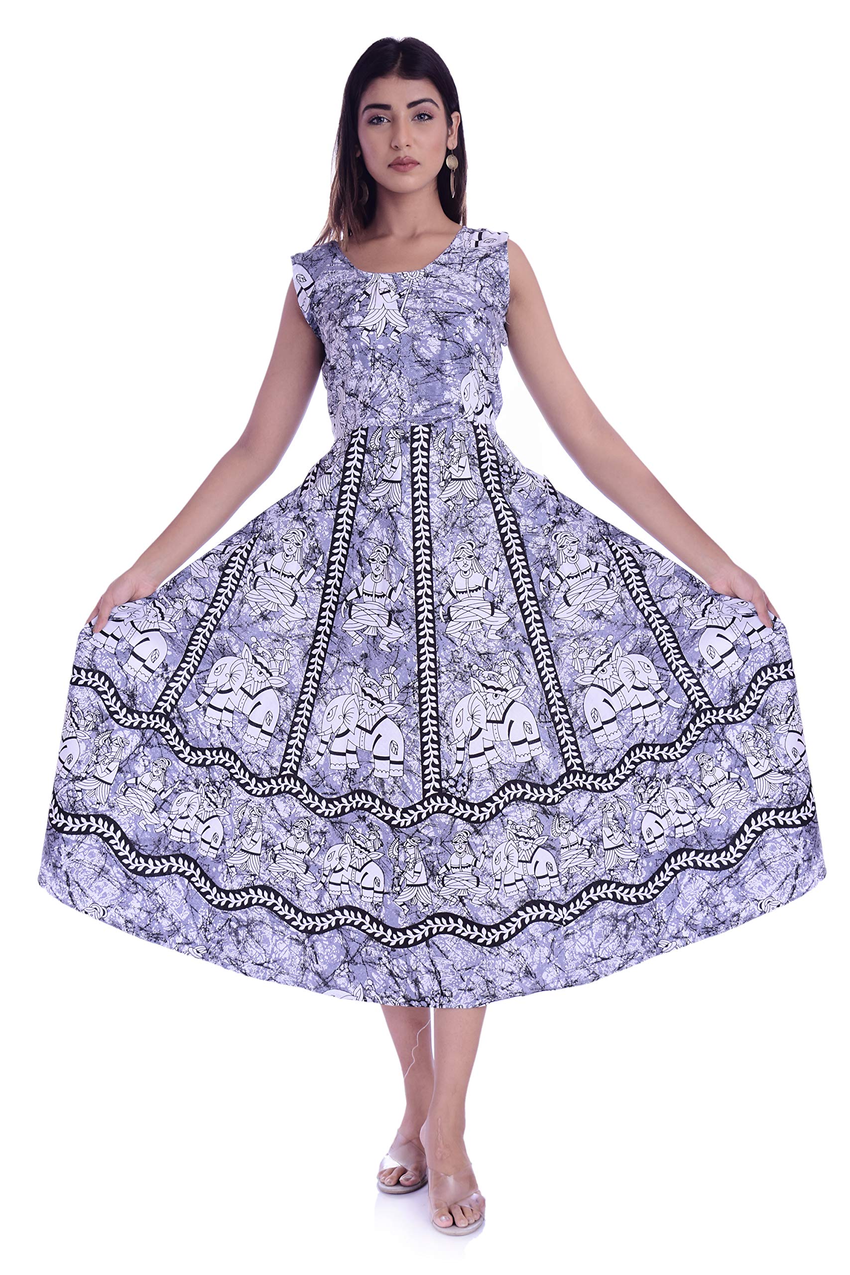 Kuruti B Sheets Women's Midi Maxi Dress Rajasthani Traditional Printed Fit and Flare Comfort and Stylish