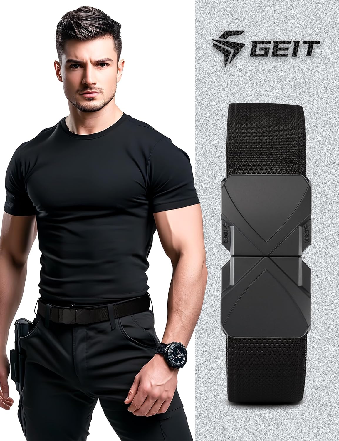 GEIT Stretch Nylon Belt with Quick Release Metal Buckle, 1 3/8" Casual Golf Tactical Invisible Elastic Web Belt - Image 6