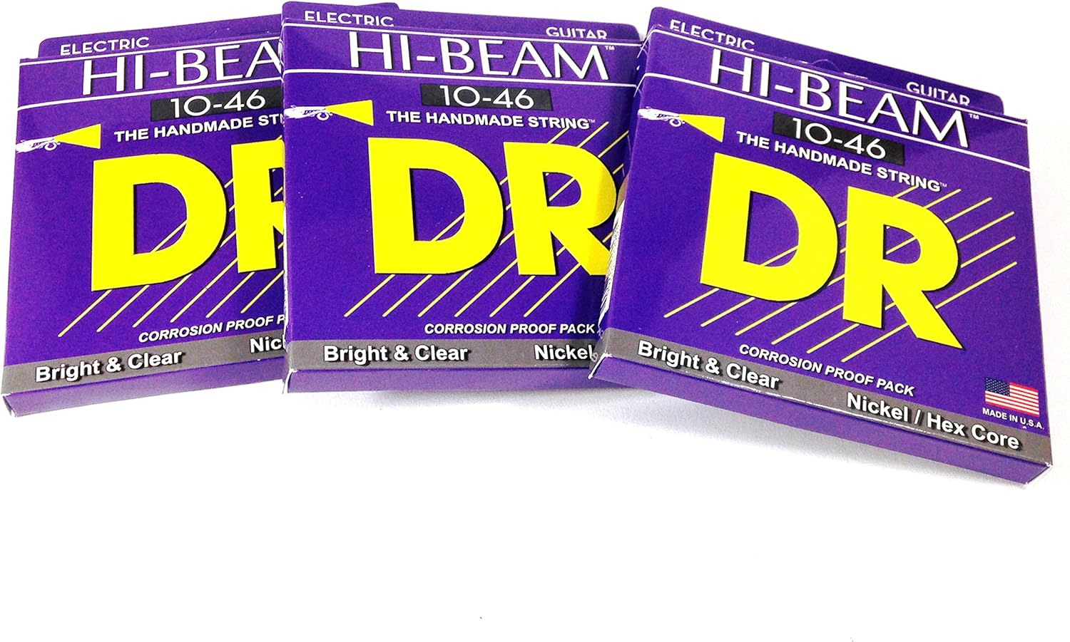 DR Guitar Strings 3 Pack Electric High Beam 10-46 Nickel Plated Hex Core Medium