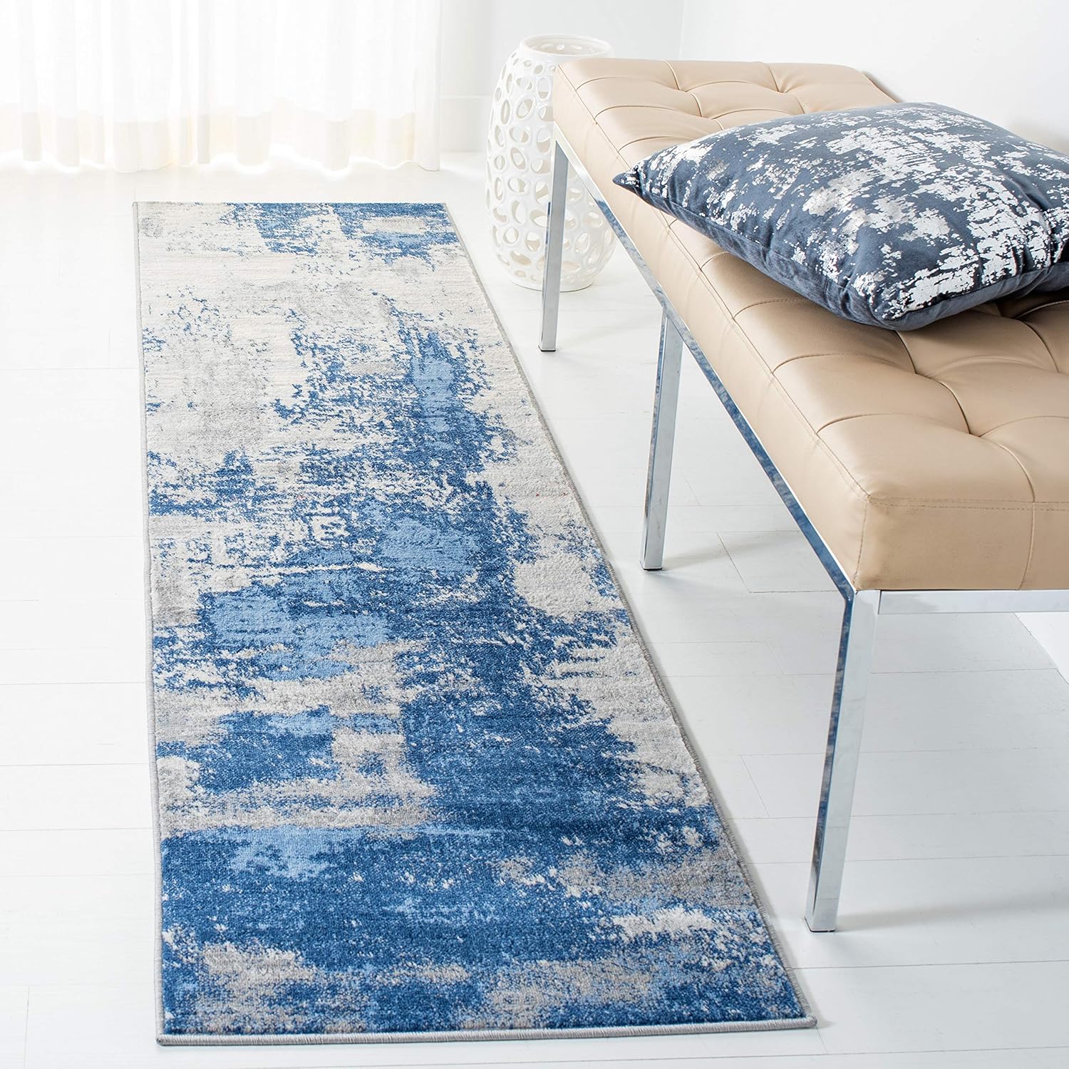 SAFAVIEH Jasper Collection Runner Rug – 2′ x 10′, Blue & Ivory, Modern Abstract Design, Non-Shedding & Easy Care, Ideal for High Traffic Areas in Living Room, Bedroom (JSP101M) SAFAVIEH Jasper Collection Runner Rug – 2′ x 10′, Blue & Ivory, Modern Abstract Design, Non-Shedding & Easy Care, Ideal for High Traffic Areas in Living Room, Bedroom (JSP101M)