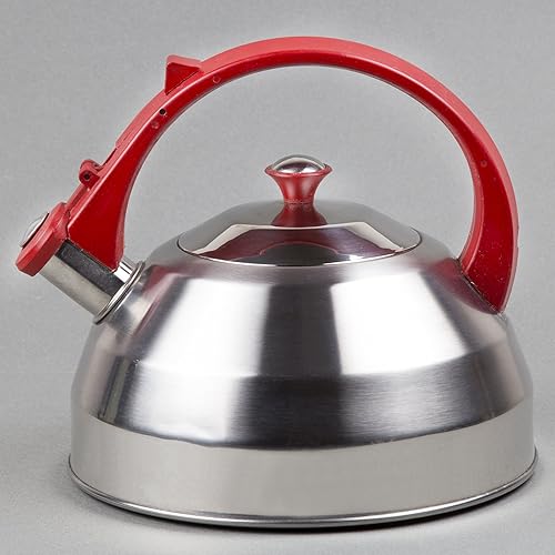 Miniatura 3 de Creative Home Steppes - Hervidor de té silbante de acero inoxidable de 2.8 cuartos de galón con mango recubierto resistente al calor, parte inferior