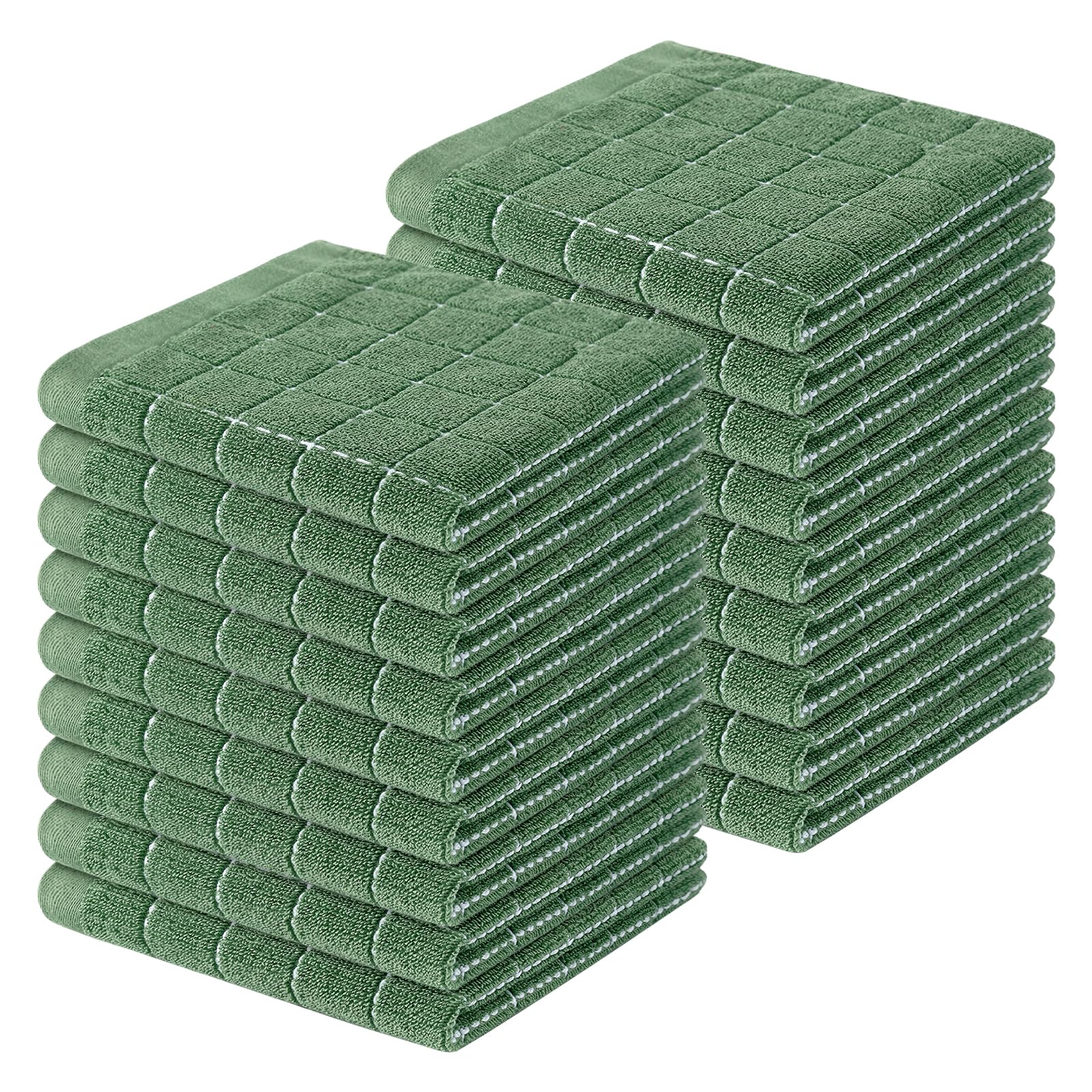 Homaxy 100% Cotton Terry Kitchen Dish Cloths, 18 Pack, Grass Green | Ultra Soft and Absorbent, Suitable for Drying and Washing Dishes