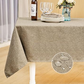 Mebakuk Rectangle Table Cloth Linen Farmhouse Tablecloth Waterproof Anti-Shrink Soft and Wrinkle Resistant Decorative Fabric Table Cover for Kitchen Mocha, 60" x 84" 6-8 Seats