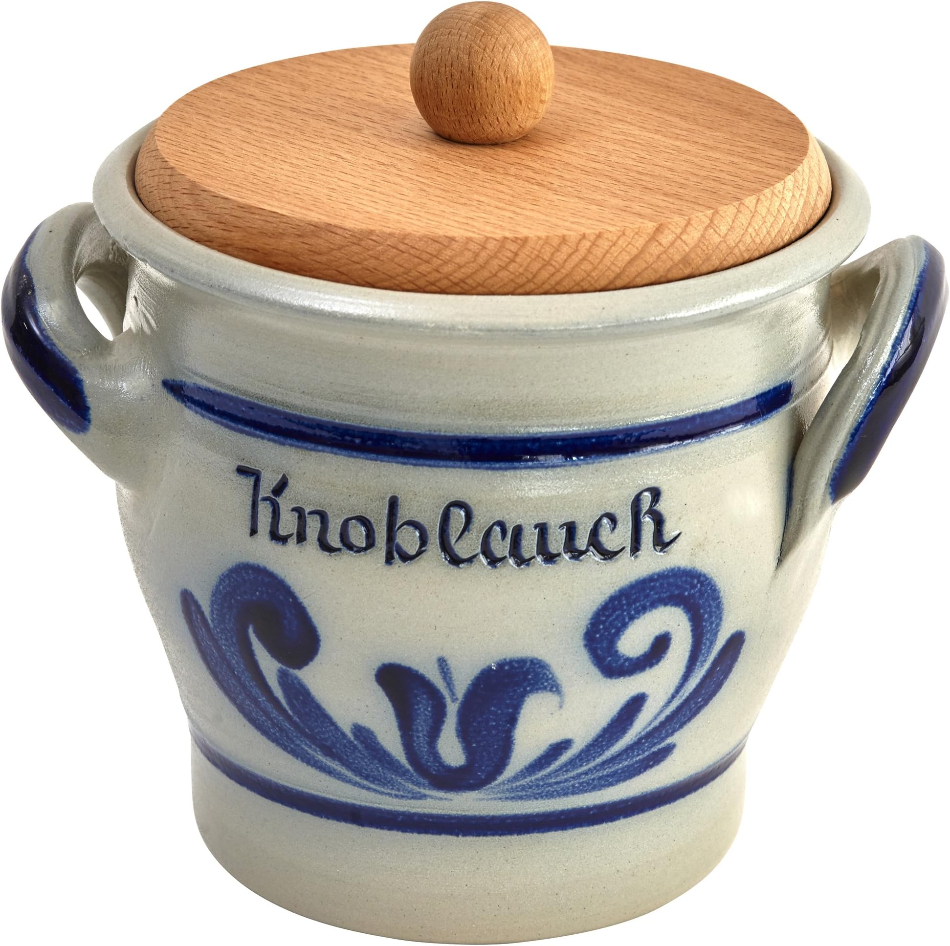 vivApollo Westerwälder Kannenbäckerland Garlic Pot with Wooden Lid Salt-Glazed Stoneware Ceramic (One Size, Blue)