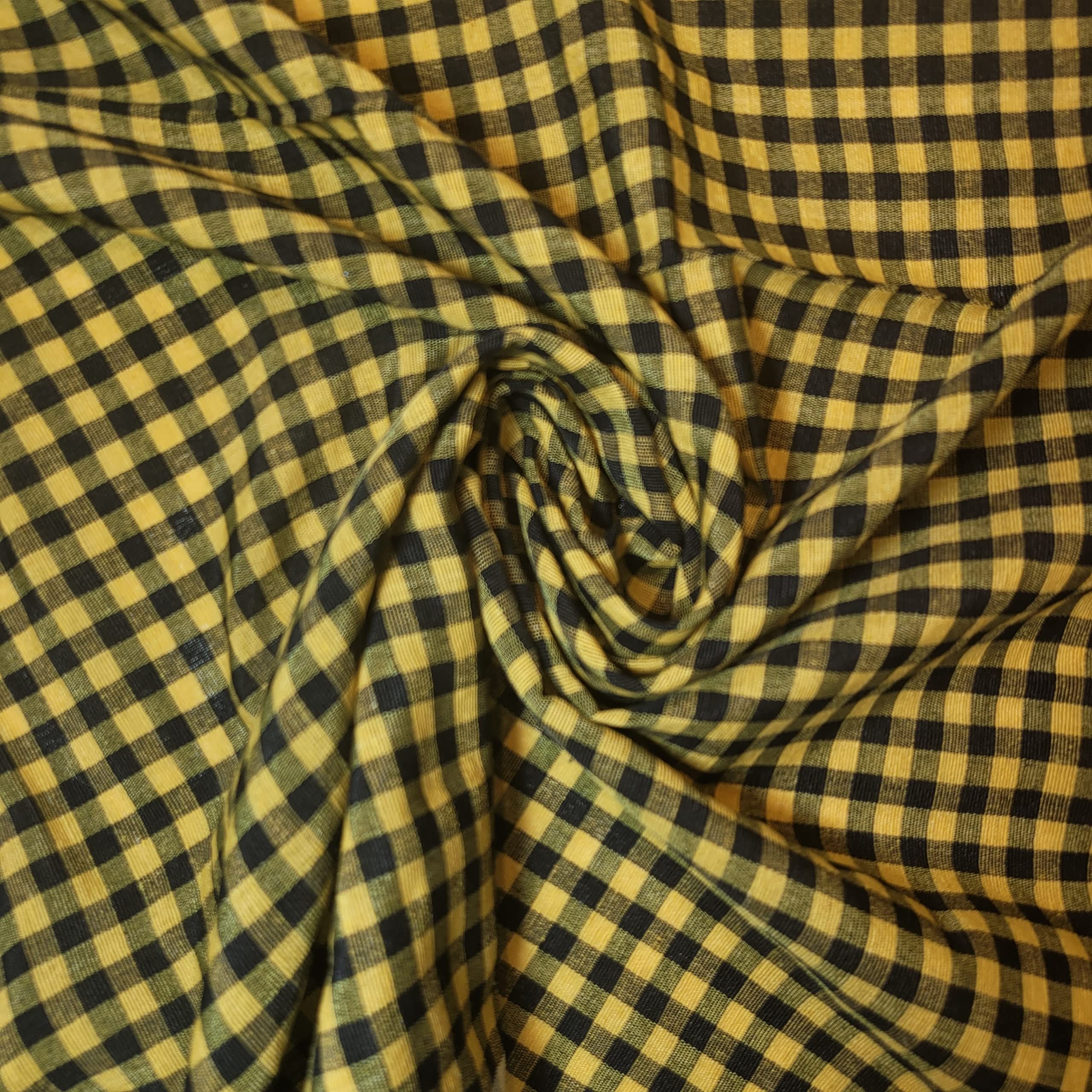 Lniana tkanina w kratkę w kratkę w kratę Khadi miękka tkanina lniana w kratkę Vichy 107 cm E (5 m, musztardowa czerń (1/8 cala)