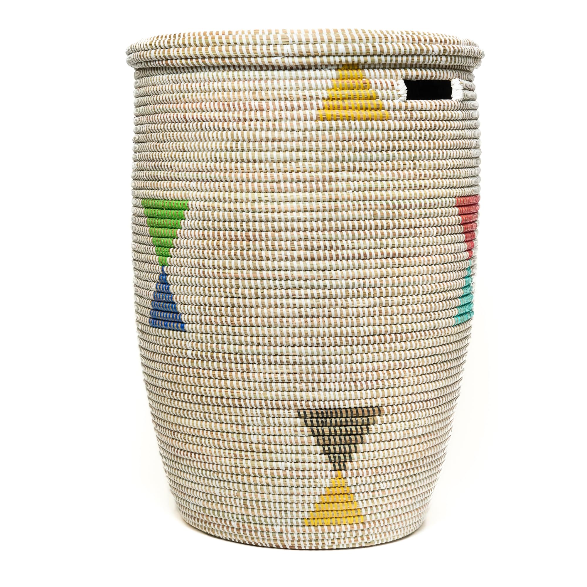 Cesto para la colada con tapa, 80 L, trenzado de hierba de sabana con asas | Cesto grande trenzado a mano estilo boho versátil cesta redonda XXL cesta reductora de olores modelo Nendi