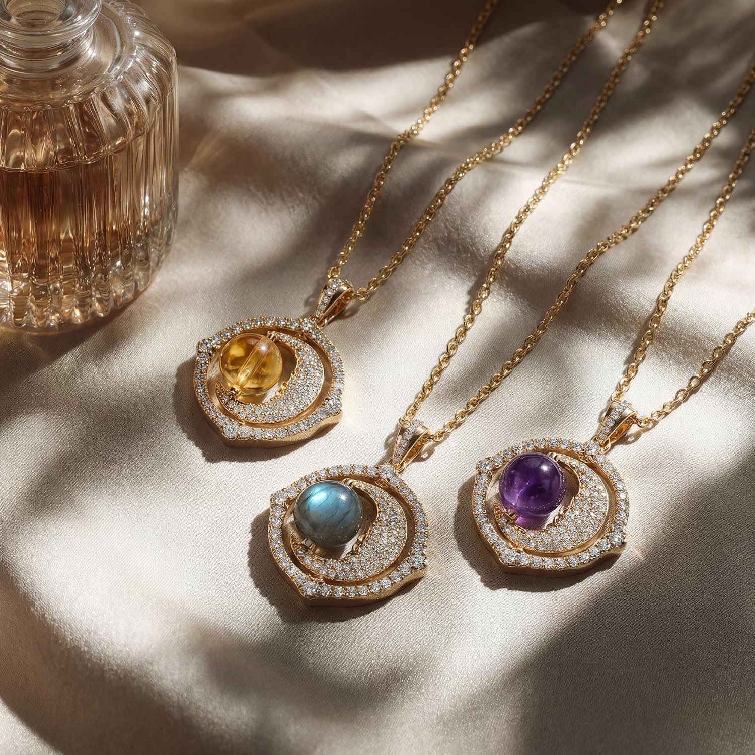 Fettero Gold Necklace for Women - Non Tarnish 14K Plated Gold Necklace Dainty Charm Magical Rotating Pendant Personalized Ball Crescent Moon Necklaces for Women Christian Jewelry Gift - Image 6