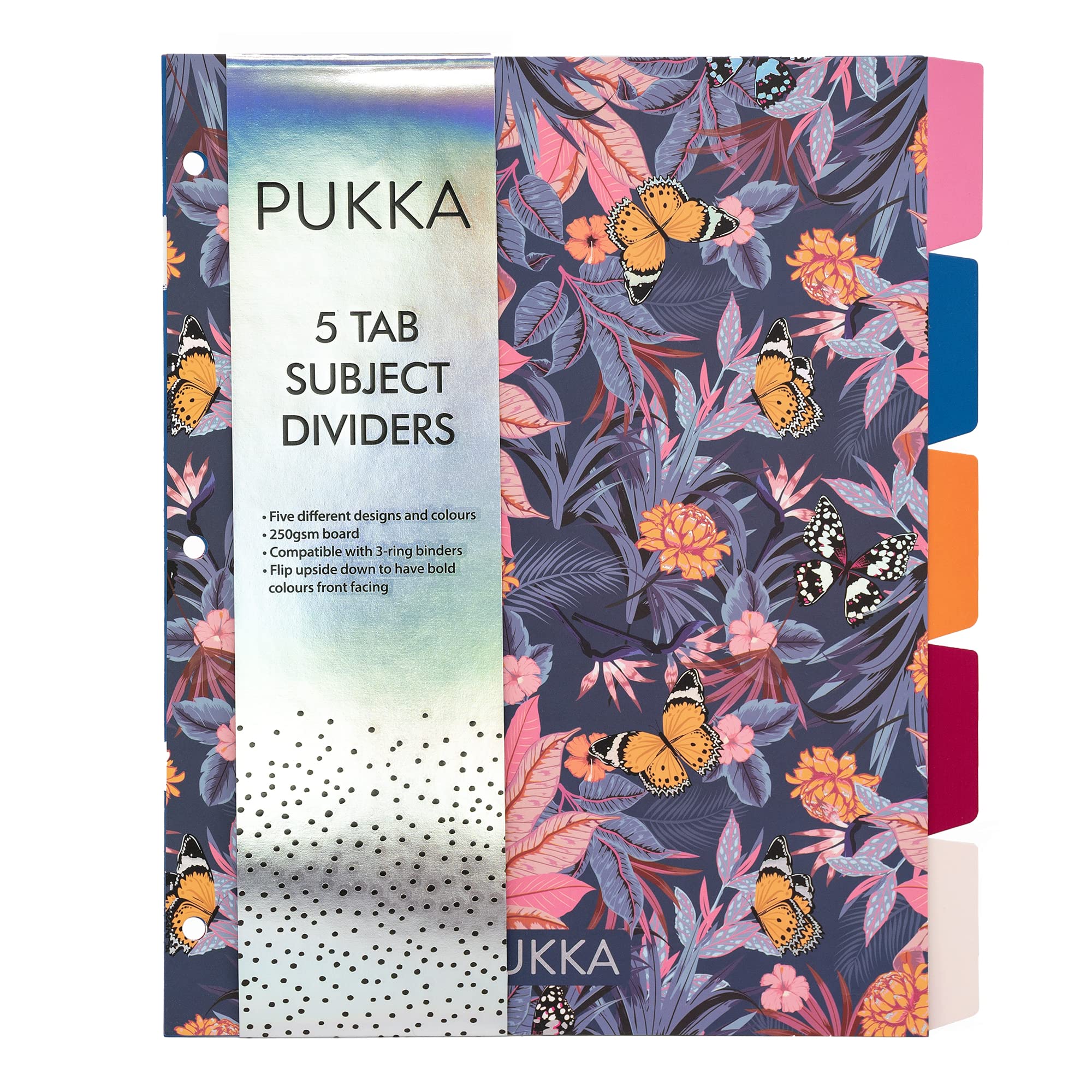 Pukka Pad, Bloom 5 Reversible Dividers, 1 Pack of 5 Tab Set, 3-Ring Binder Compatible, 8 ½ x 11 in. Multi-Color