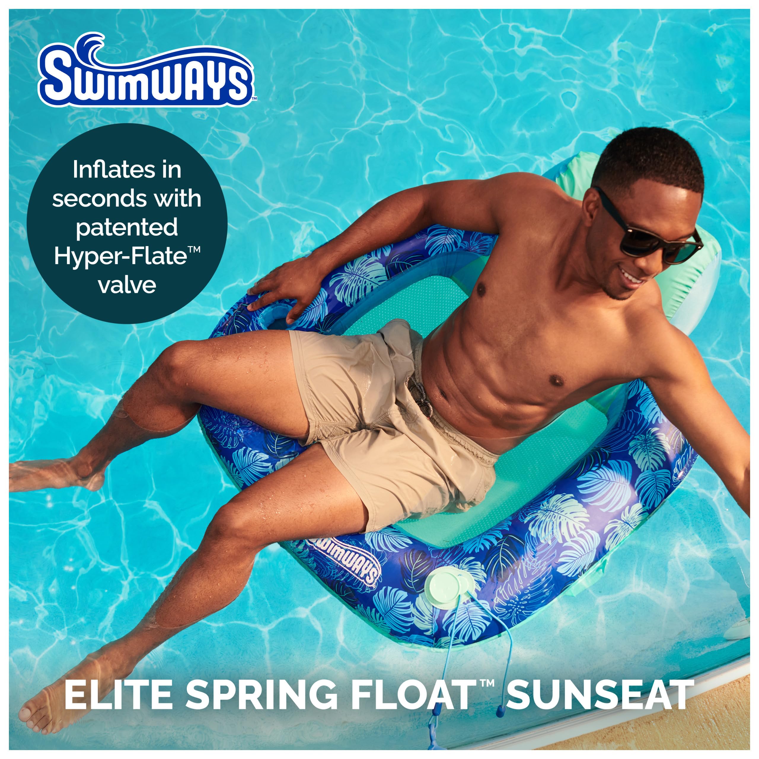 Swimways Elite Spring Float Sunseat Pool Lounger, Inflatable Pool Floats Adult with Fast Inflation, Pool Lounge Chair for Adults up to 113.4 kg