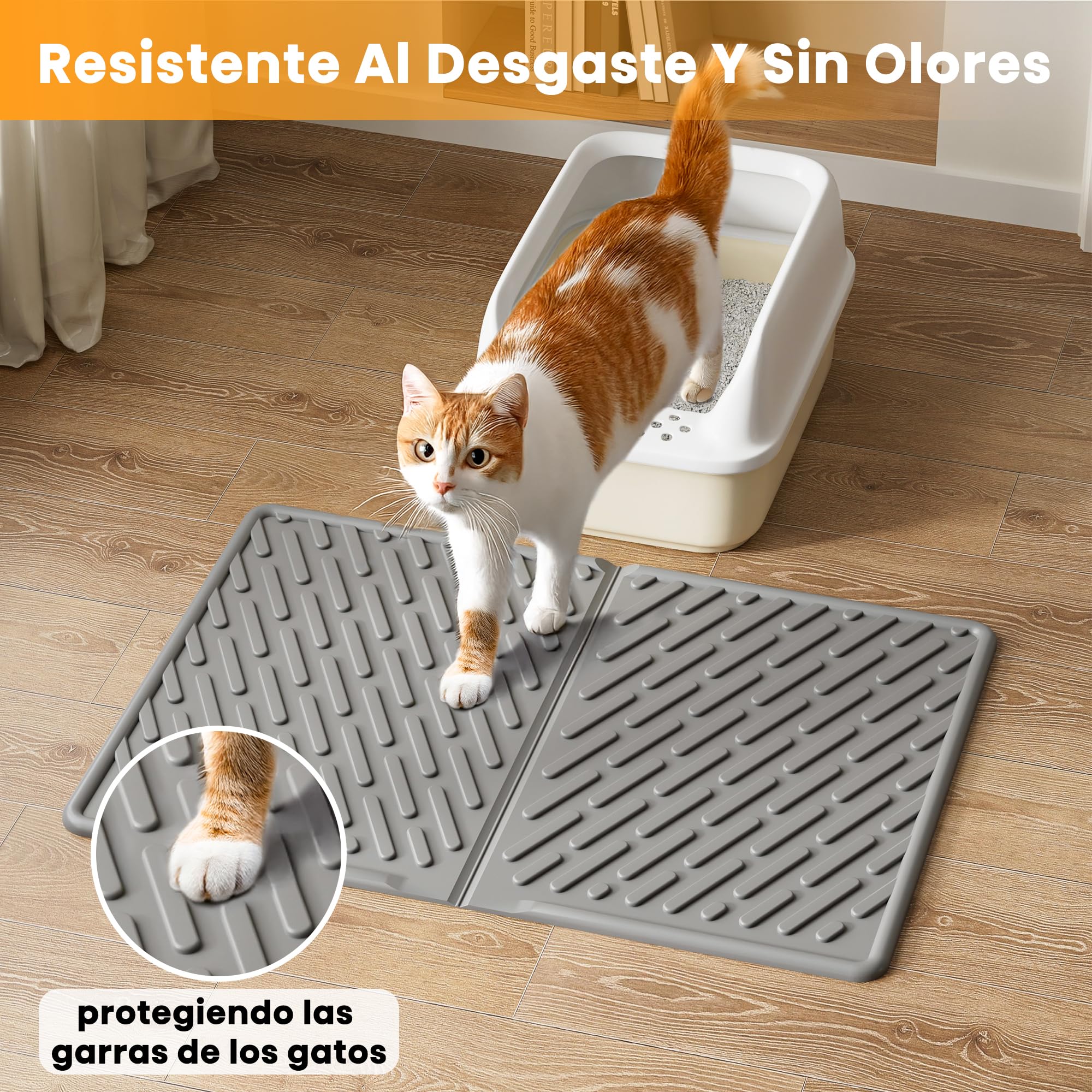 Pieviev Alfombra Gatos Arenero, 61x43cm Alfombrilla Arenero Gato de EVA, Esterilla Lavable para Caja de Arena - Recolección Eficiente, Gris