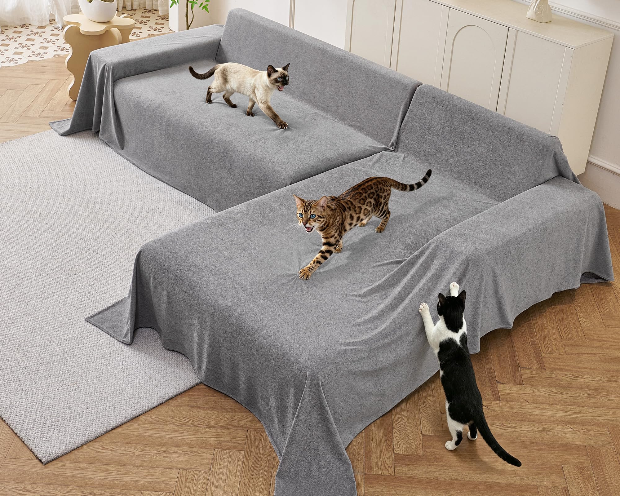 Loiion L Housse Canapé d'angle, Protège Canapé d'angle Chat, Gris foncé