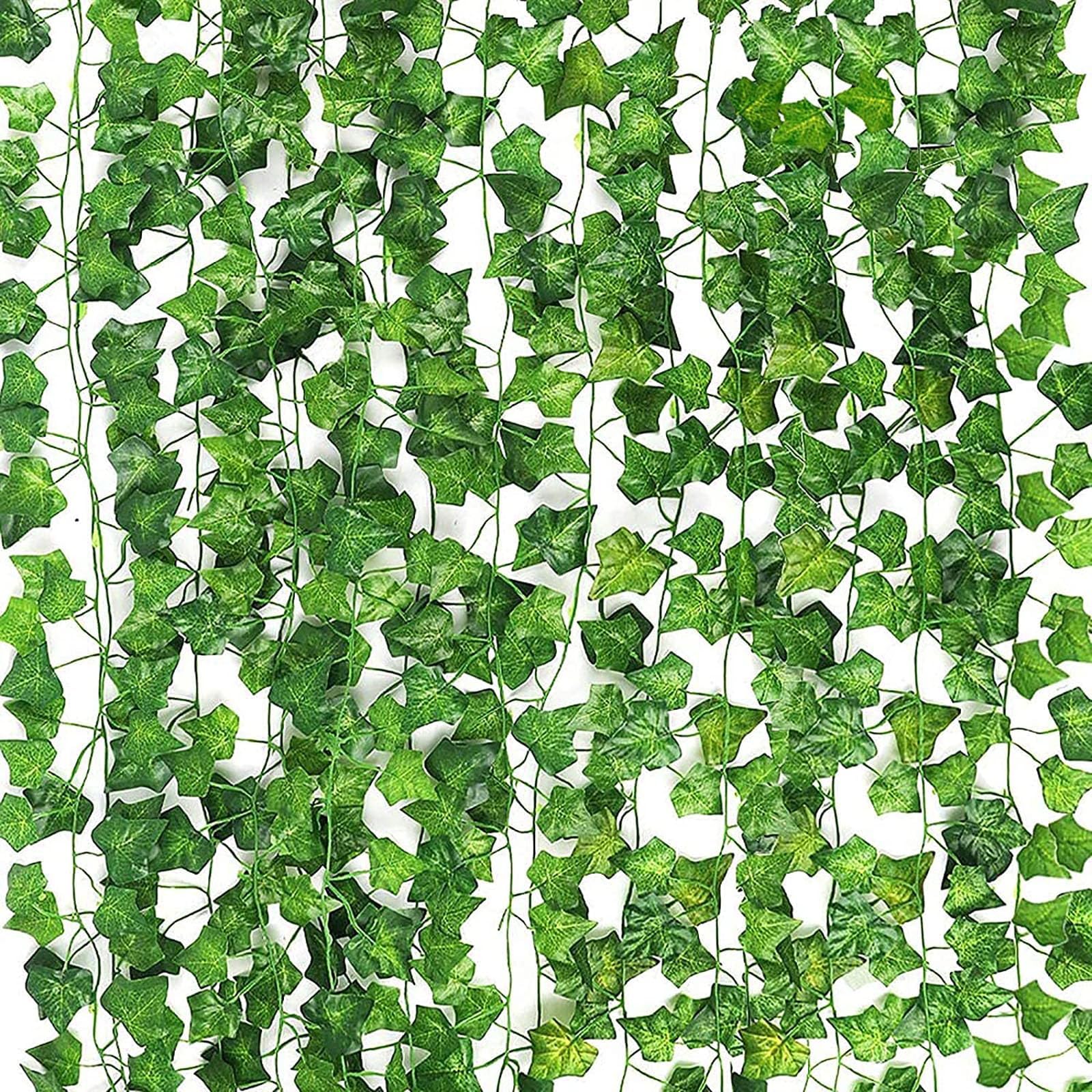 NHCDFA Fake Ivy, Artificial Ivy, Ivy Leaves, Garland Artificial Fake Vine Green Leaves Fake Plants Hanging Vine Plant for Wedding, Party, Garden, Home Decoration with Plastic Cable Ties, 180 x 200 cm