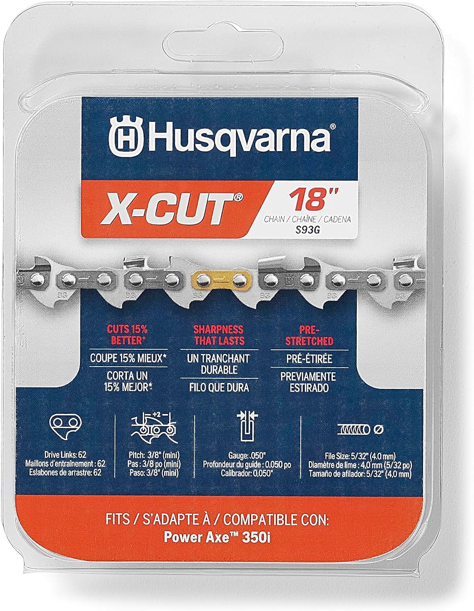 X-Cut S93G 18 Inch Chainsaw Chain, .3/8" Pitch, .050" Gauge, 62 Drive Links, 350i Chainsaw Chain Replacement