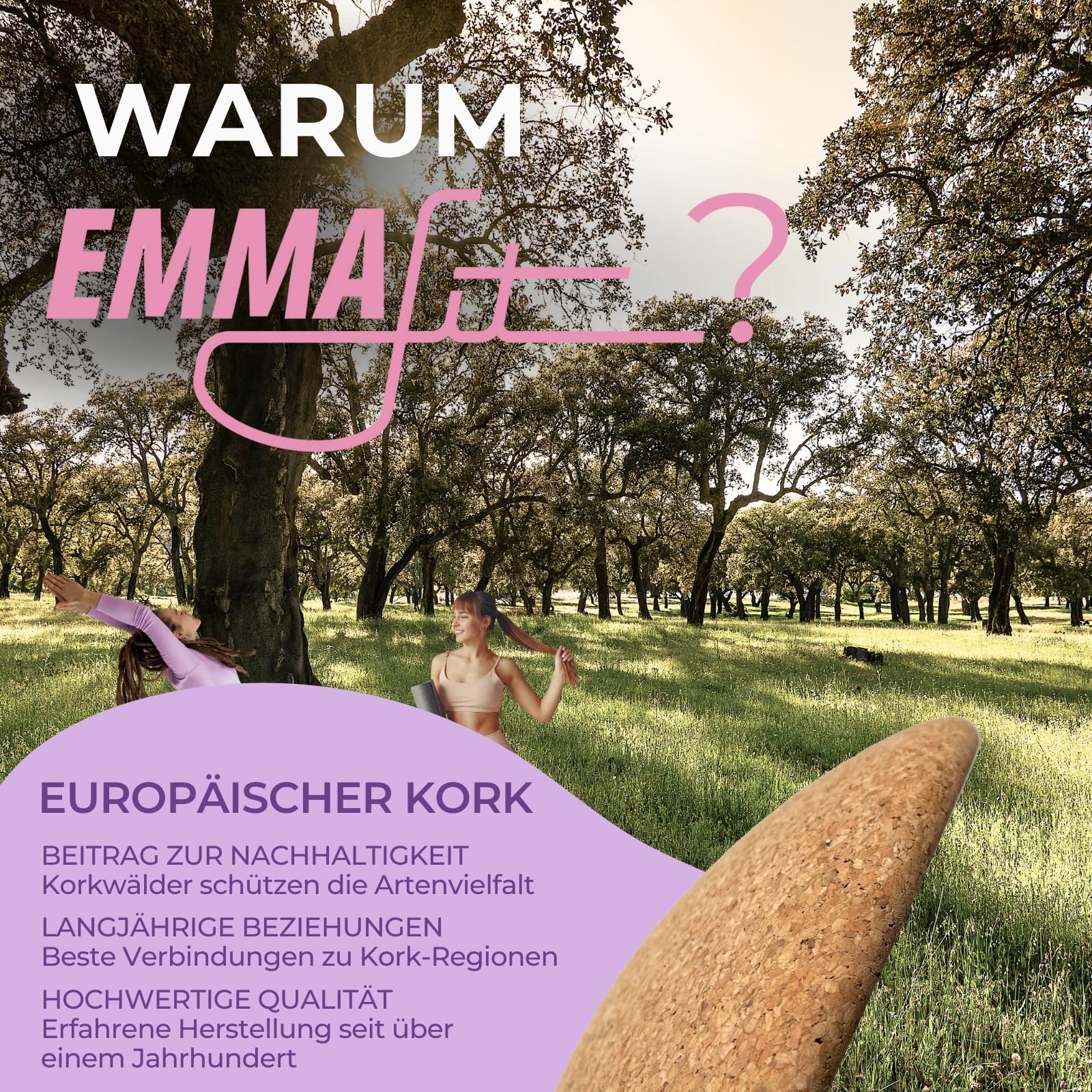 EMMAfit Kork Halbkugel I Balance Ball für Yoga I hochwertige Fitness Halbkugel aus Kork für Balance Training I nachhaltige Balance-Halbkugel für Gleichgewichts- & Fitnesstraining