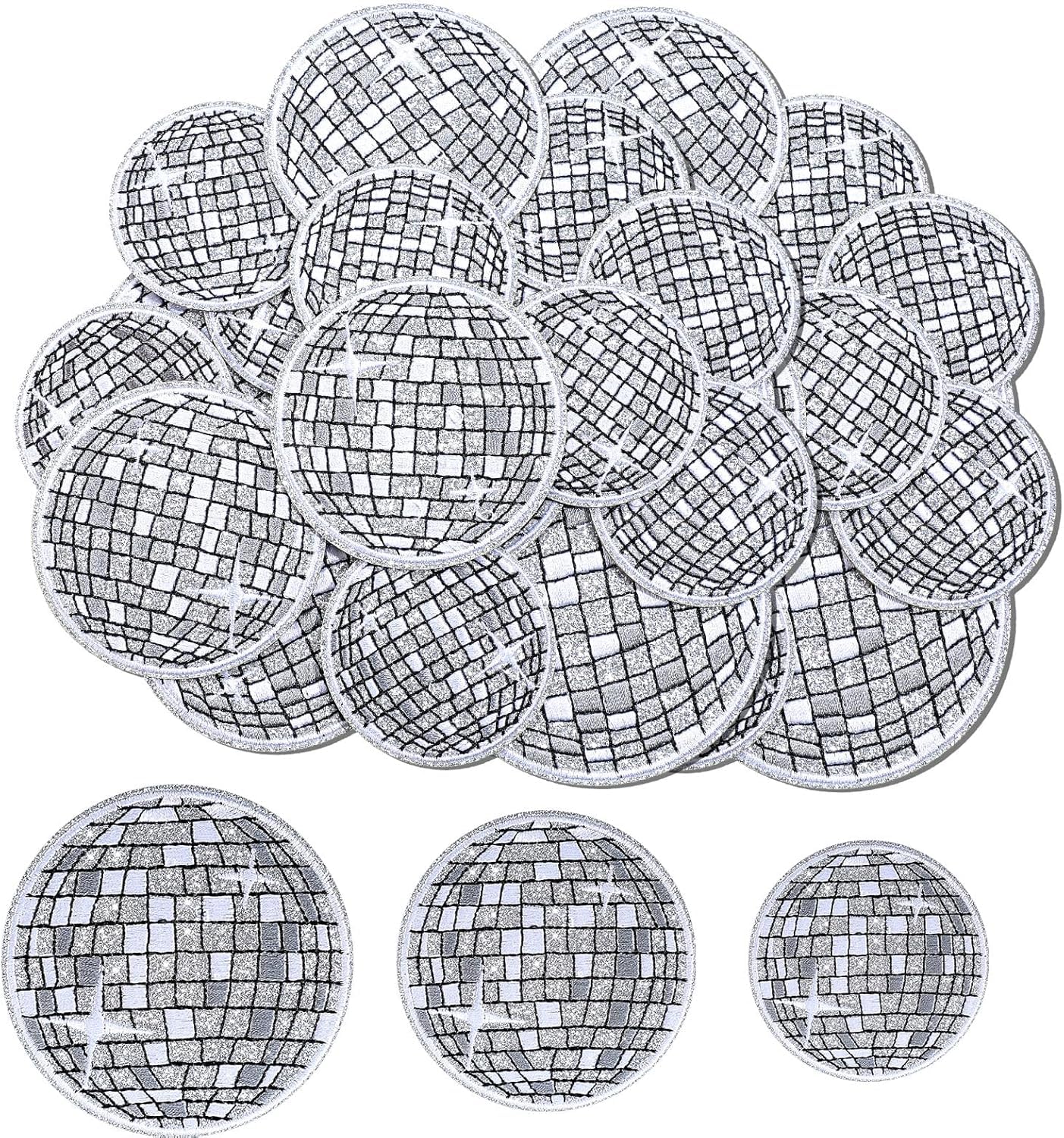 12 Pcs Disco Ball Iron on Patch Embroidered Applique Patches Iron on Music Party Bling Ball Embellishments for DIY Clothing Backpacks T-Shirt Jeans Skirt Hat Bag — image 1
