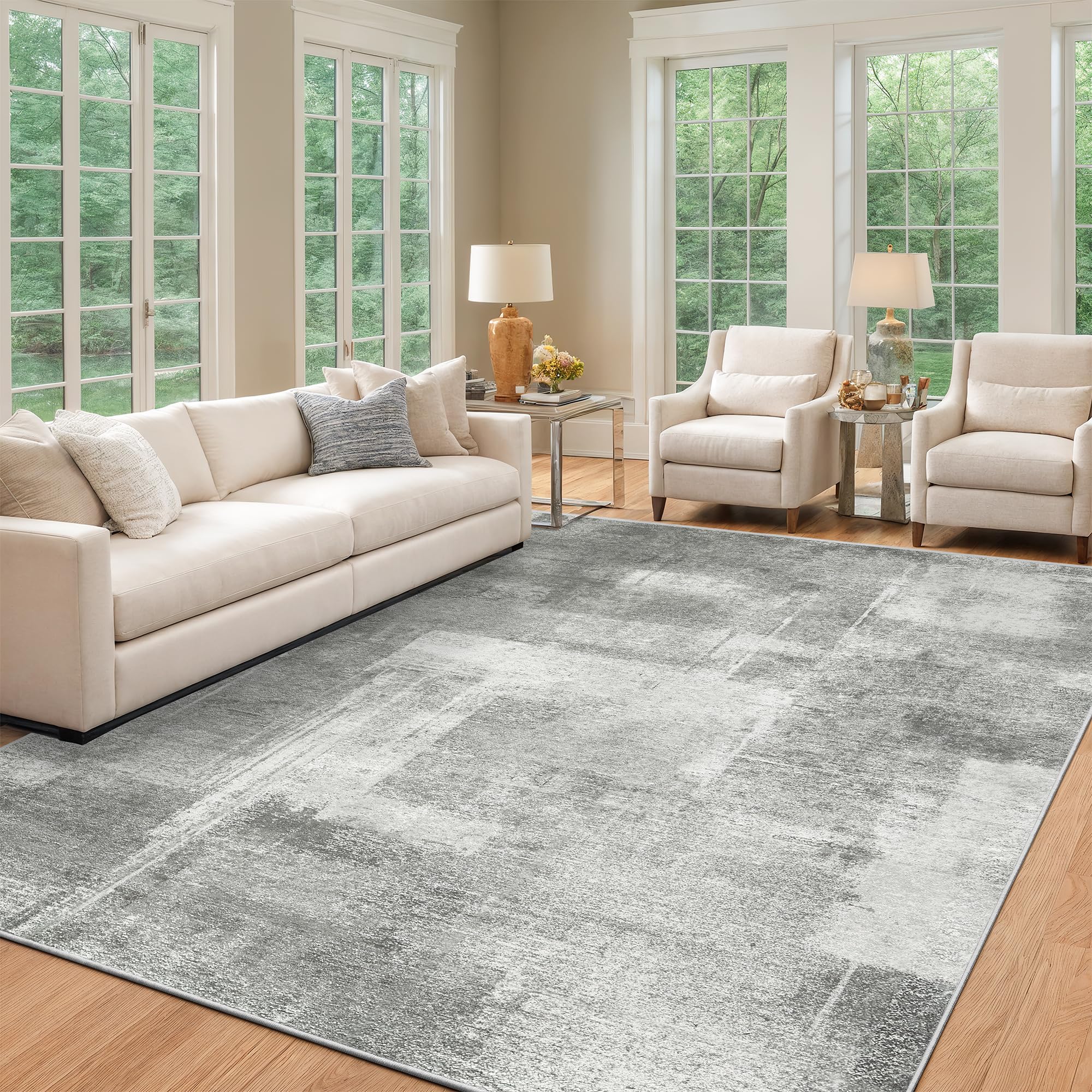 zesthome 7x9 Area Rugs for Living Room, Abstract Machine Washable Rug, Neutral Modern Soft Bedroom Rugs, Dining Room, Nursery, Non Slip Kitchen Carpet, Non-Shedding Indoor Home Office Rug โ image 1