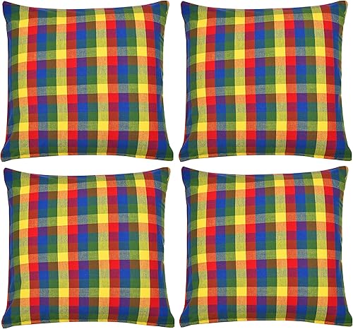 Urban Villa Buffalo Checks - Juego de 4 fundas de almohada de 100 % algodón, 18 x 18 pulgadas, ultra suaves, de alta calidad, color prisma