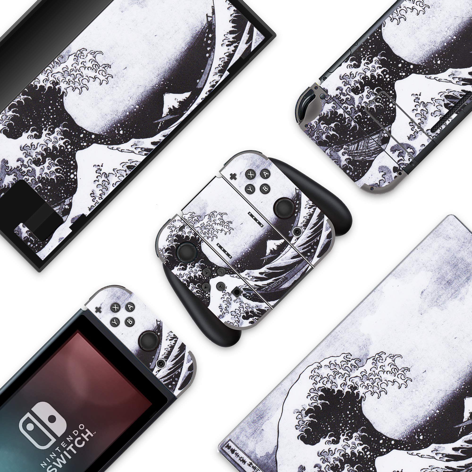 BelugaDesign Skin Wave Switch | Autocollant Cool en Vinyle | Peinture Japonaise Eau océan Mignon | Compatible avec Nintendo Switch (Switch Standard, Gris)