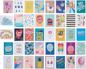 American Greetings 41-Count Birthday Card Pack, Assorted Colorful Designs