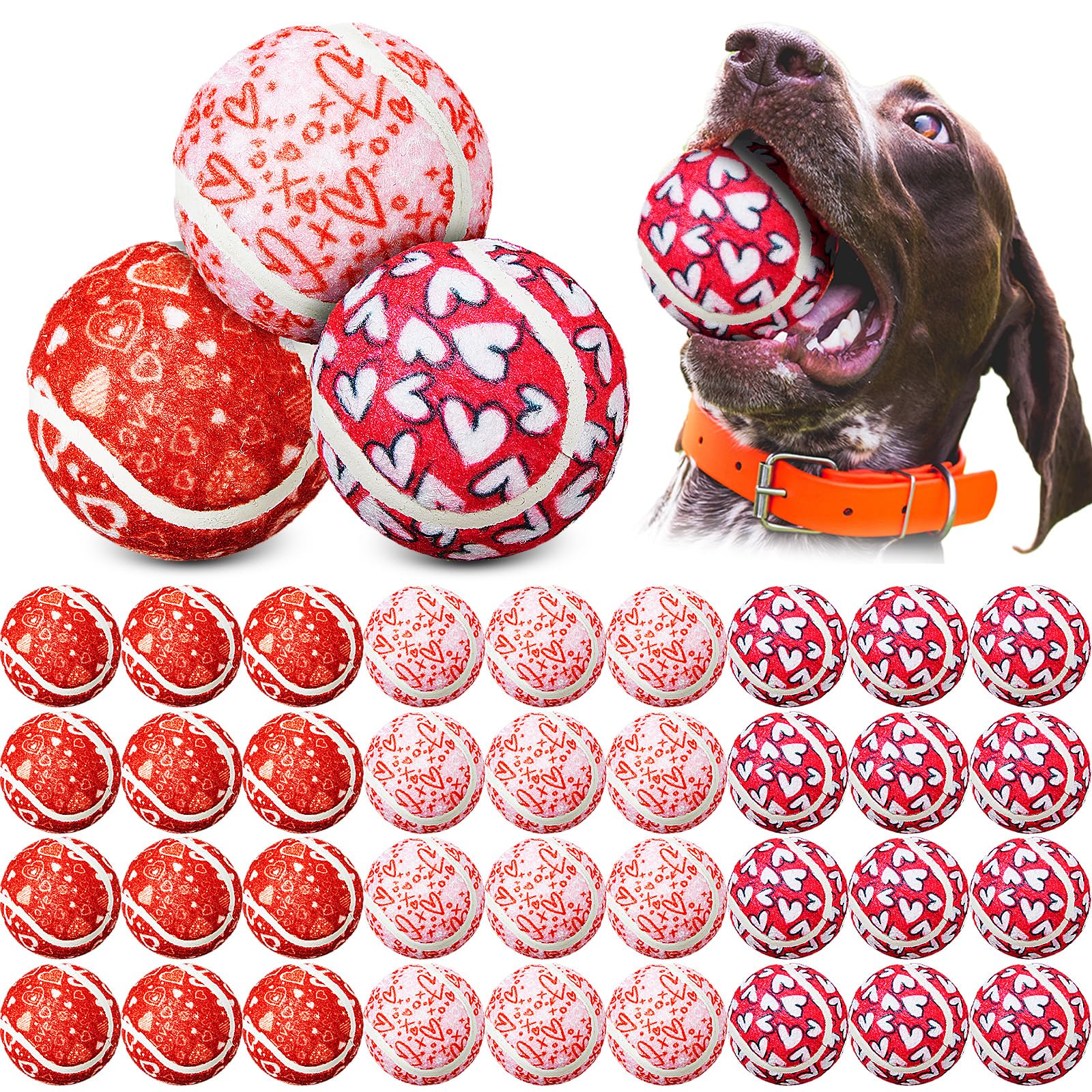 Libima 36 Pcs Heart Design Dog Tennis Balls 2 5 Inches Valentine Day Toy Ball for Small Medium