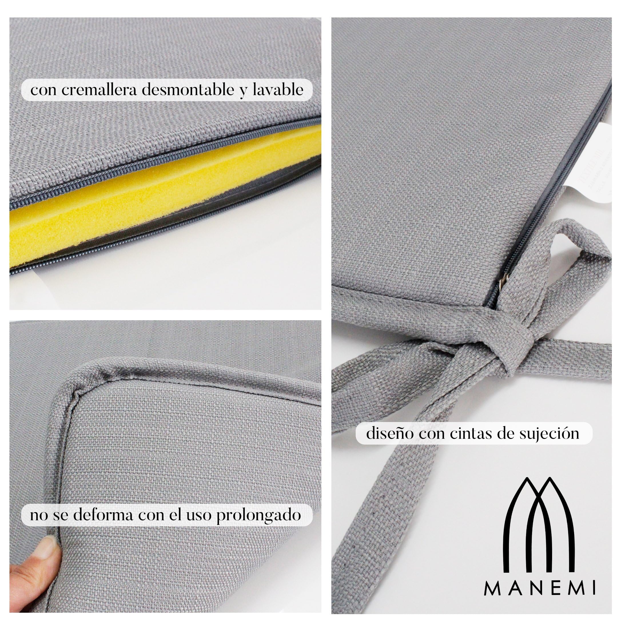 MANEMI Pack 2 Cojines para Silla 40x40x2cm - Cojín Decorativo con Textura de Bambú para Silla, Sofá o Comedor - Juego de Cojines de Asiento Estilo Rústico y Transpirable con Cintas de Sujeción,