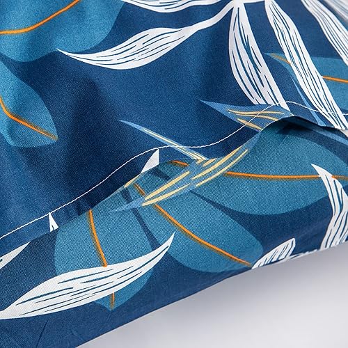 Miniatura 5 de YuHeGuoJi Juego de 2 fundas de almohada, tamaño Queen, 100 % algodón, estampado de plantas tropicales, hojas azules y blancas, con cierre de sobre,