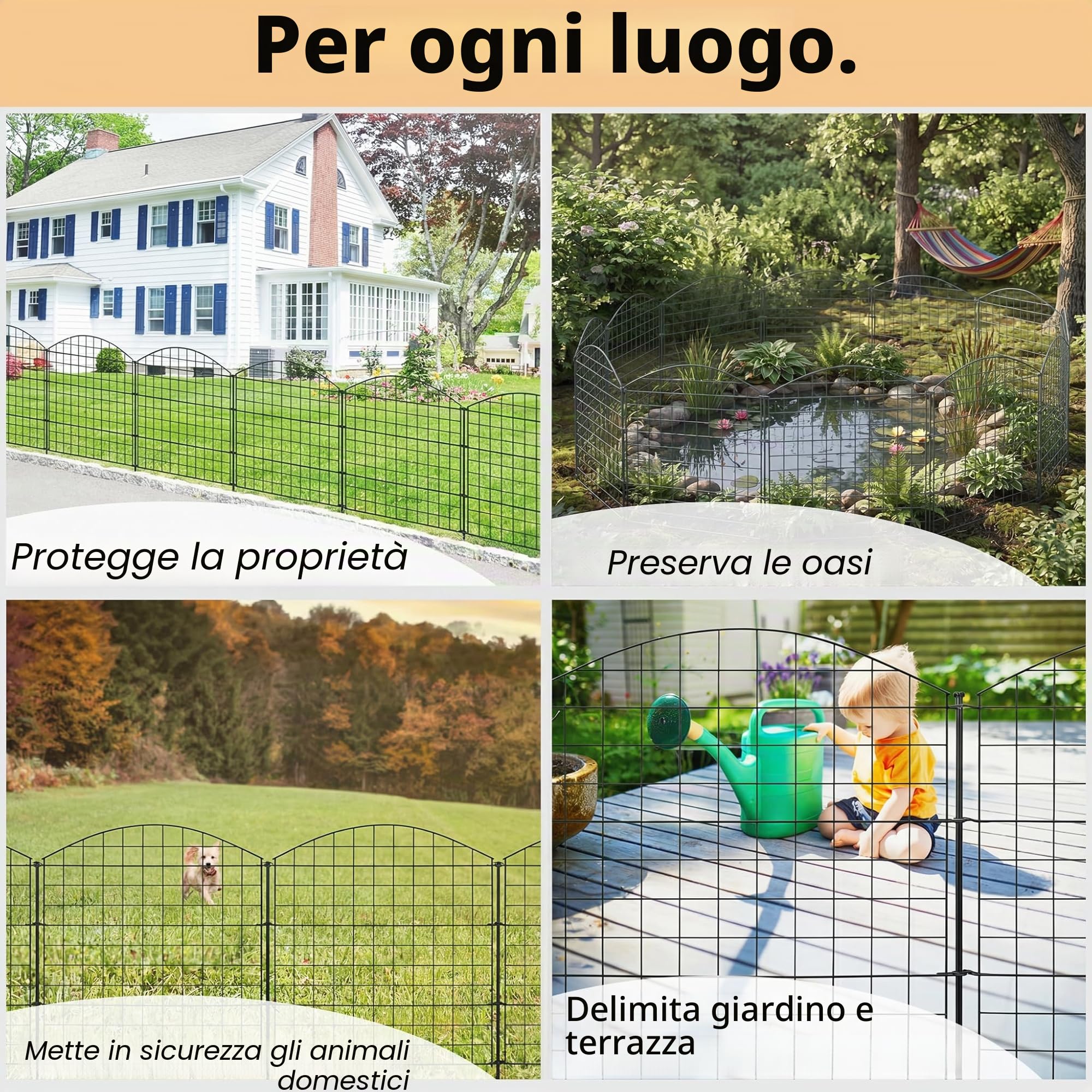 Recinzione da giardino, per laghetto, 12 elementi di recinzione, in metallo, altezza 78 cm, arco superiore, nero, V2Aox6 x 6 cm