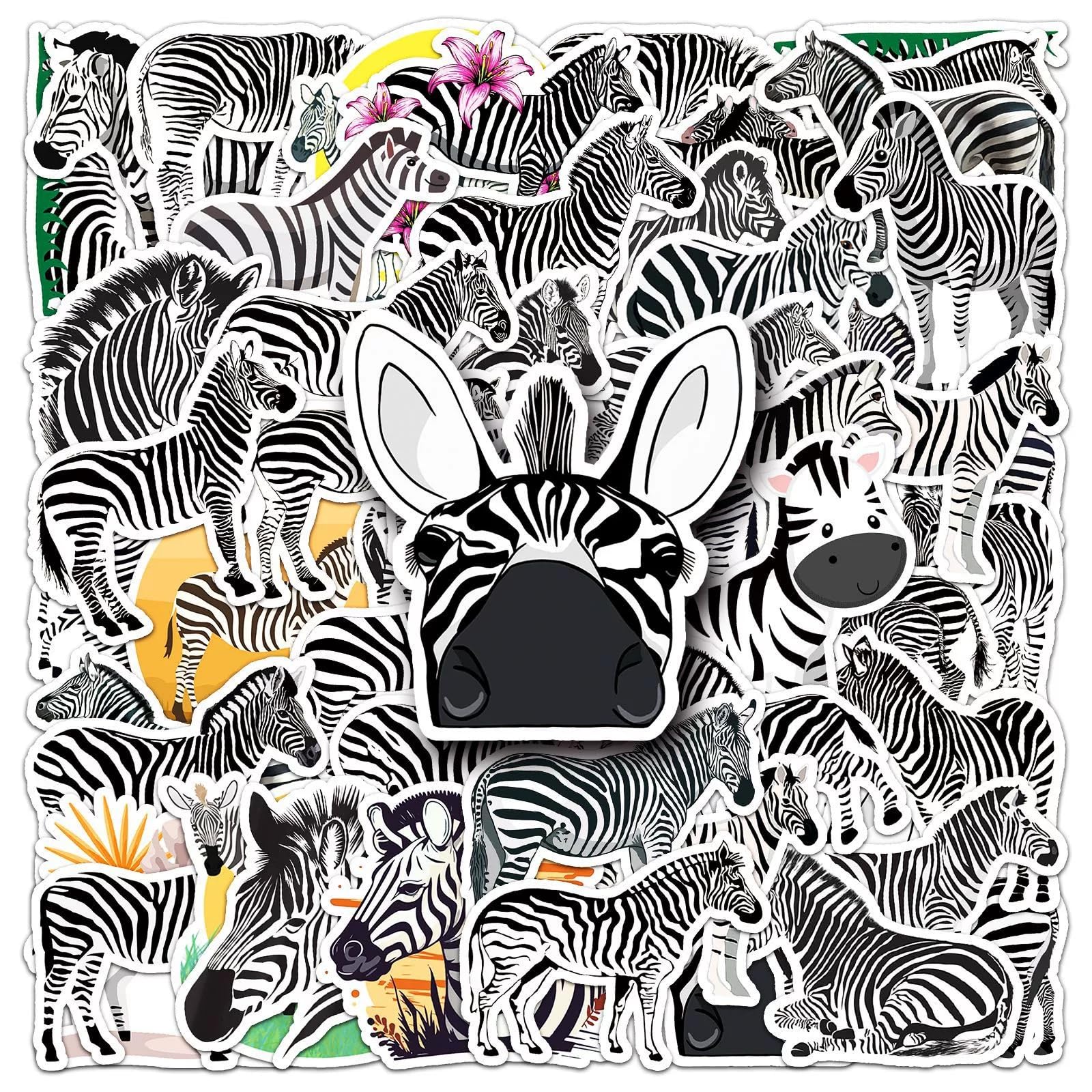 Das Zebra Aufkleber für Jugendliche Erwachsene 50 Stück Tierische Zebras Wasserfeste Vinyl Sticker Set Auto Motorräder Fahrrad Skateboard Snowboard Gepäck Laptop Koffer Helm Motorrad Computer