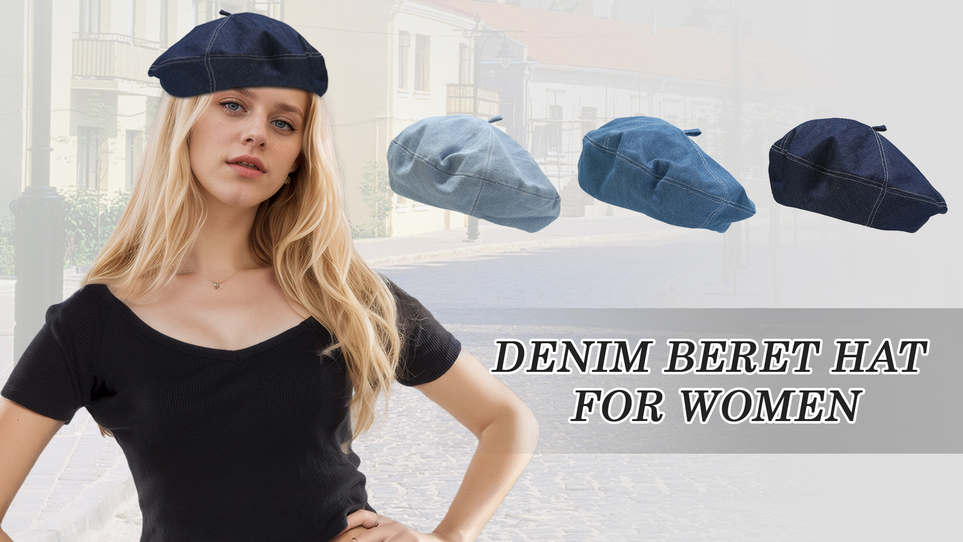 Boina de mezclilla para mujer estilo francés casual miniatura 7
