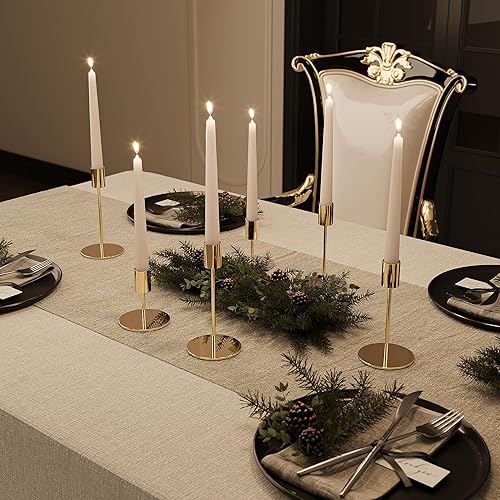 Miniatura 3 de Juego de 6 portavelas cónicos de oro francés, portavelas decorativos para mesa o mantel de mesa, boda, comedor, fiesta, decoración del hogar