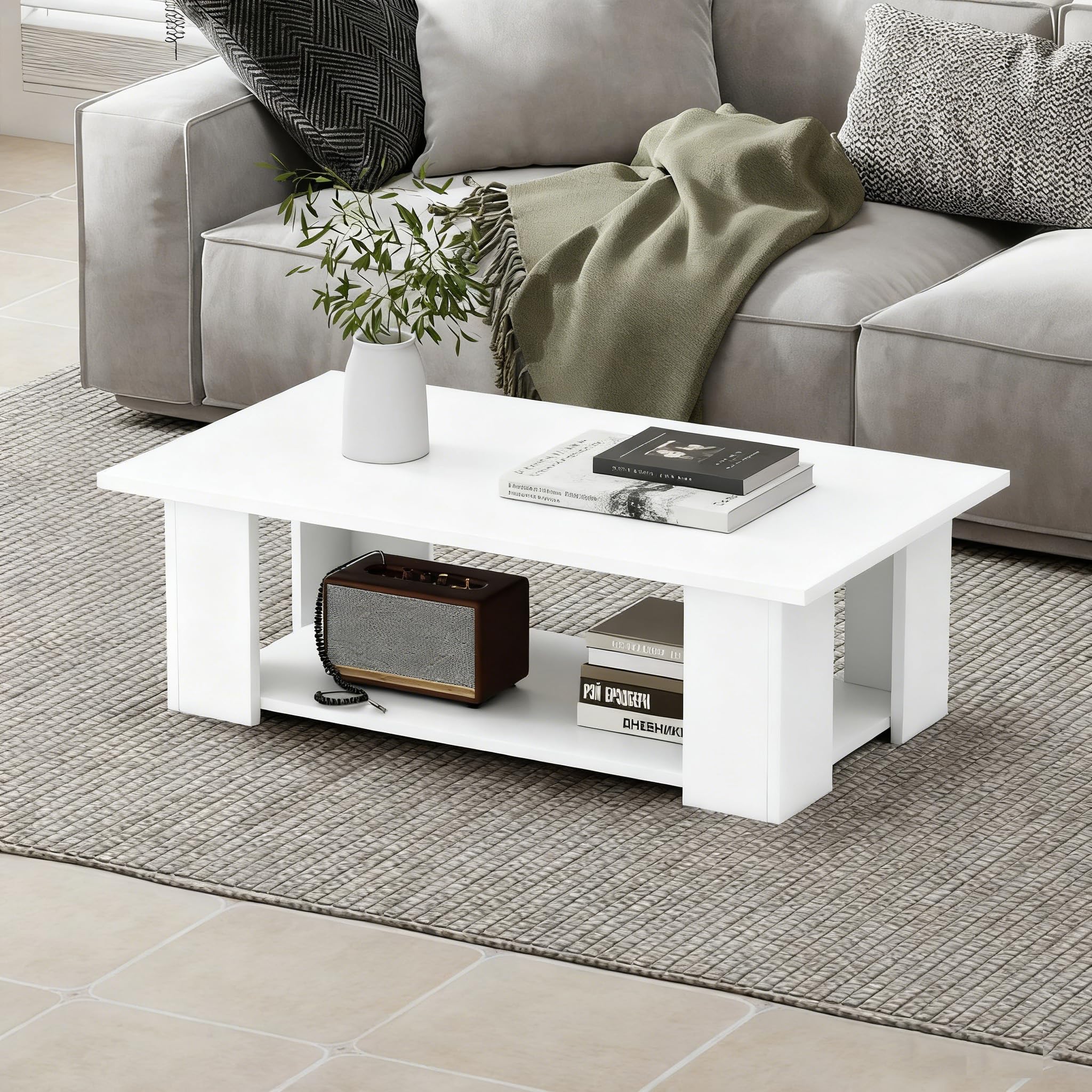 Giantex Rectangle Wood Center Table, 41" L 2-Tier Small Modern Tea Table w/Open Compartment, Easy Assembly, Accent Coffee Table for Living Room,