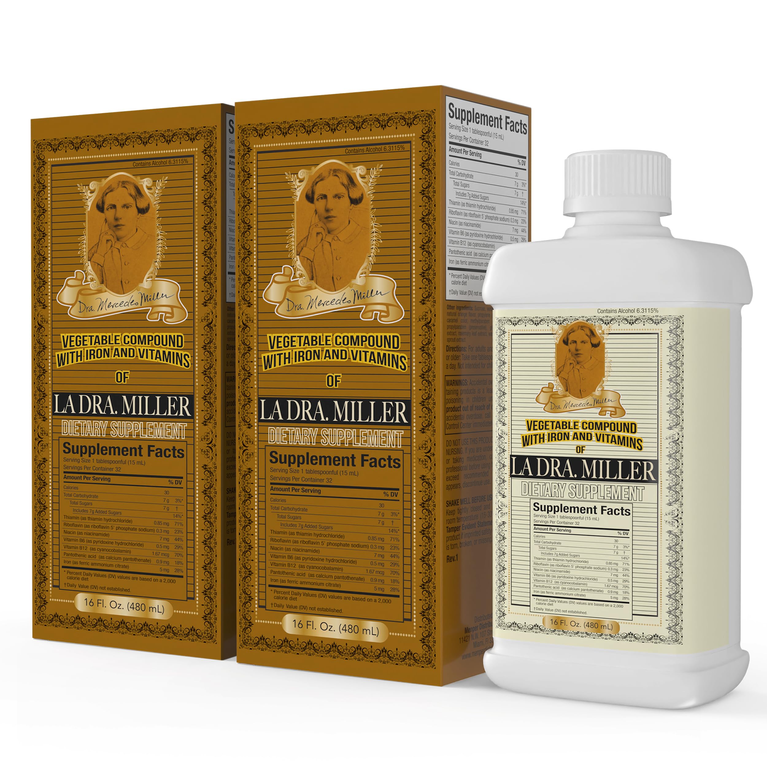 LA DRA. MILLER Suplemento líquido de composto vegetal com ferro e vitaminas B, 2 frascos de 473 mL