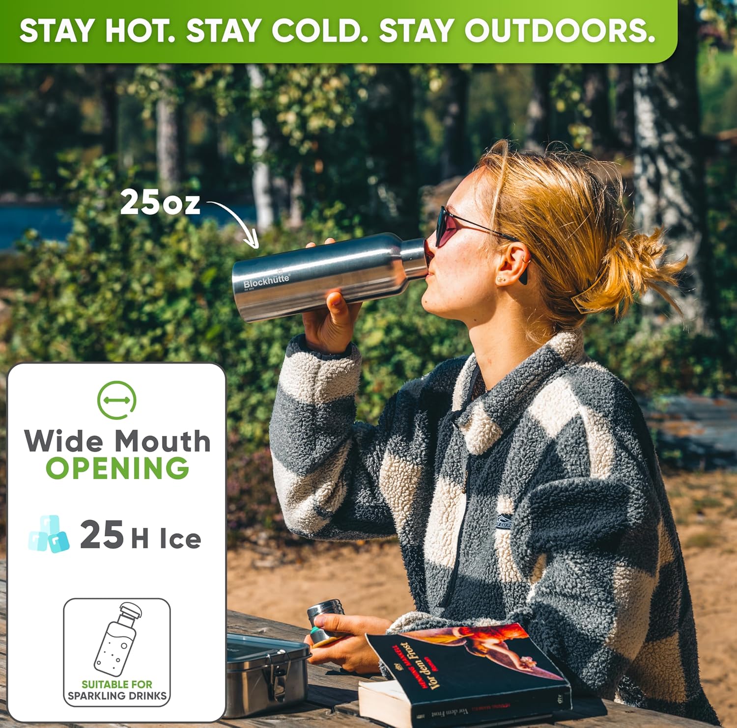 Blockhütte Vacuum Insulated Stainless Steel Water Bottle I 25 oz I Wide Mouth Metal Bottle for hot and cold drinks I BPA-Free I for Travel, School I Kids, Adults, Water Canteen, Sports, flask - Image 2