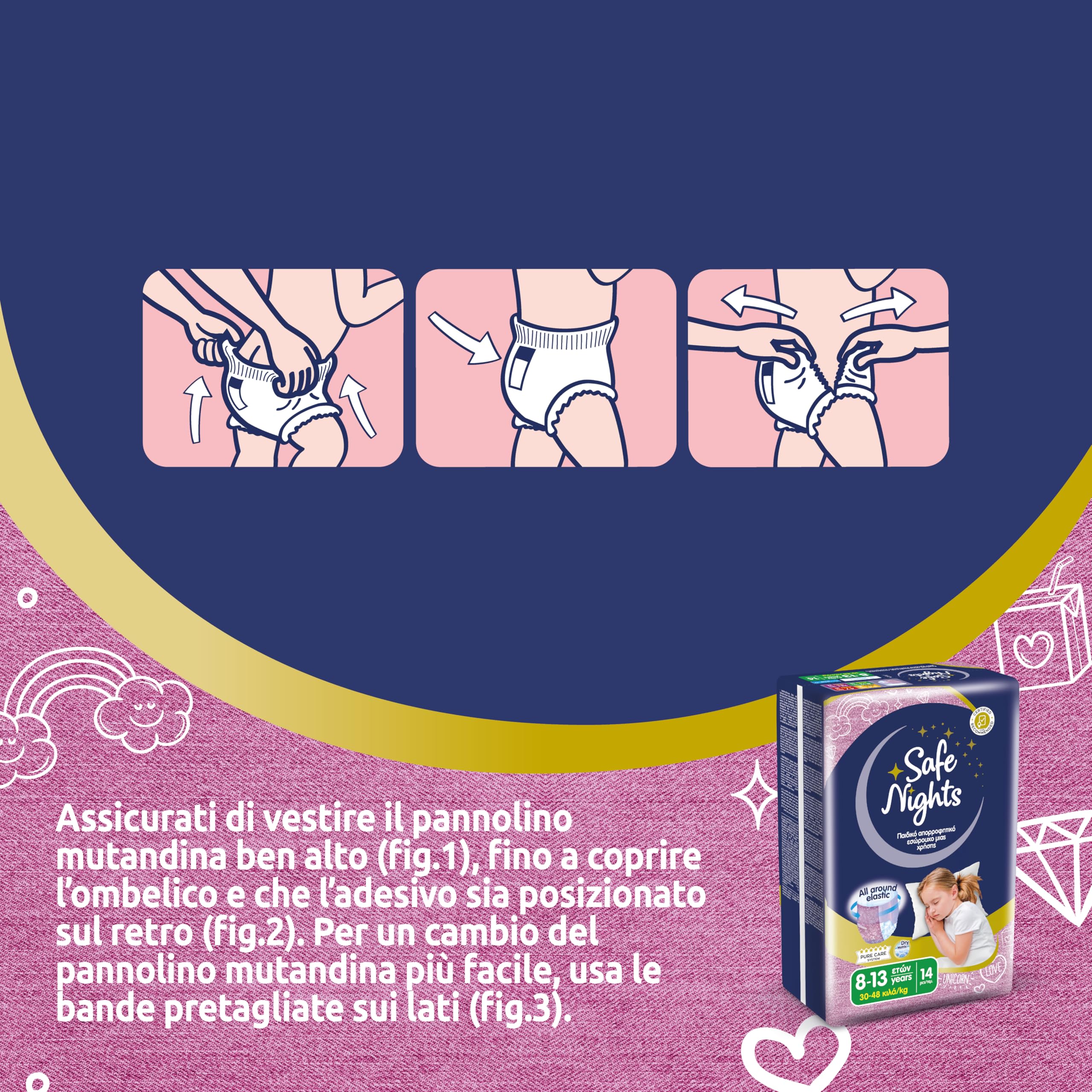 Babylino Safe Nights Girl Mutandina Assorbente Notte Bambina 8-13 anni 30-48kg 14 Unità