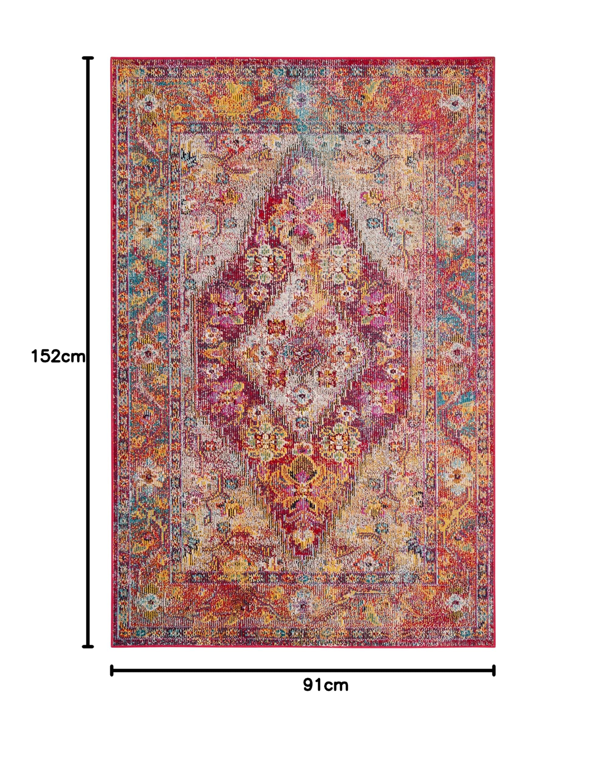 SAFAVIEH Tapis Boho Pour Salon, Salle à manger, Chambre à coucher - Crystal Collection, Tapis à poil court, Bleu clair et fuchsia, 91 X 152 cm