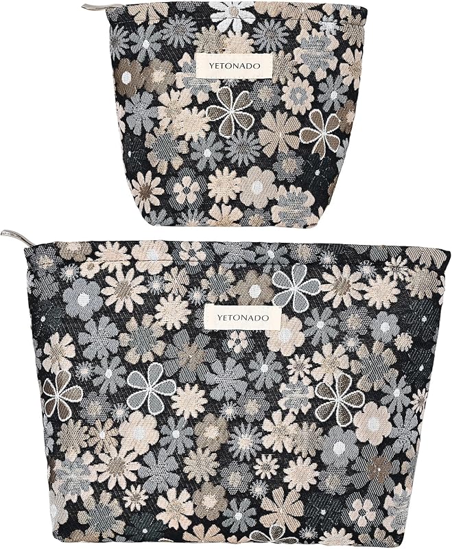 Conjunto de necessaires de maquiagem BOCGRPU com zíper, estampa Dark Chamomile, 2 unidades